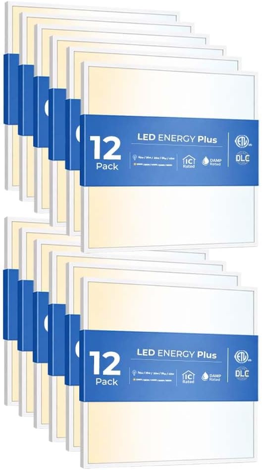 12 Pack 2×2 LED Flat Panel Light for Drop Ceiling, 5200lm Selectable 20W/25W/30W/35W/40W, Color Temperature 3000K/3500K/4000K/5000K/6500K, 0-10V Dimmable, 120-277V, ETL, DLC