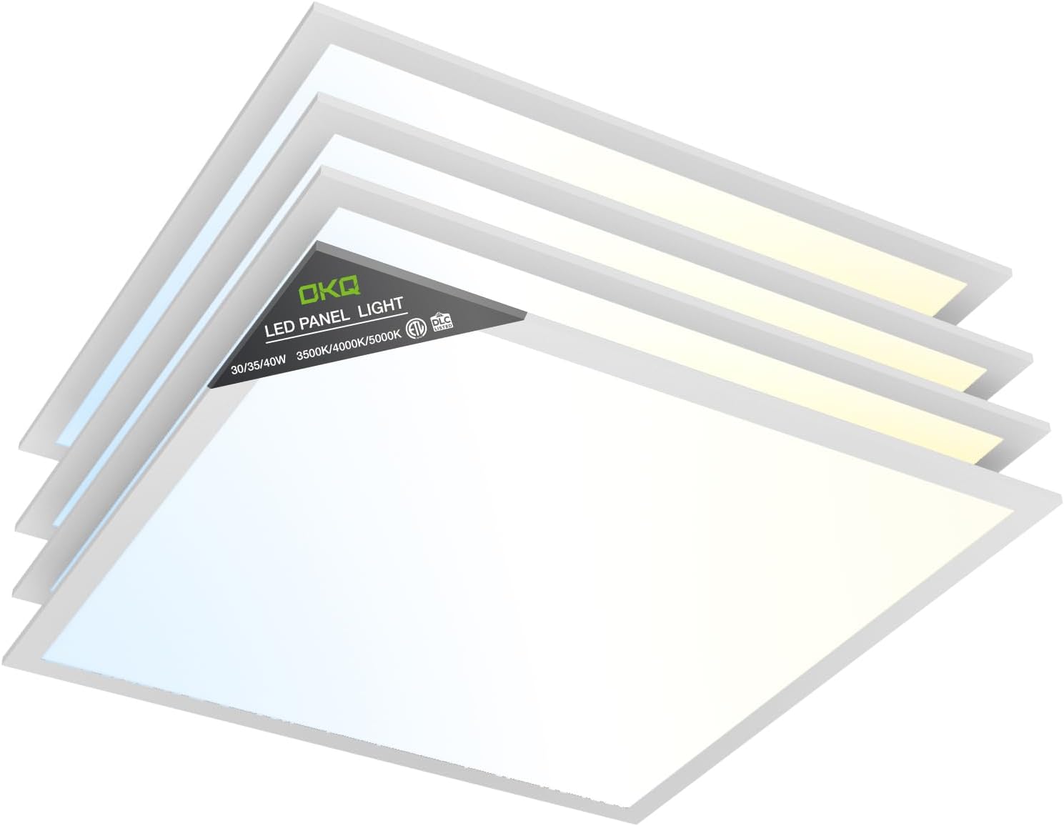 OKQ 2×2 LED Flat Panel Light Drop Ceiling Office Fixture,5 CCT 3000K-6500K Adjustable & 5 Wattage Selectable, 0-10V Dimmable, 2X2 LED Flush Mount Ceiling Light,ETL Listed 4 Pack