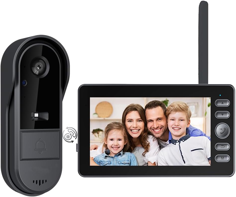 TKMARS Doorbell Camera Wireless No Subscription Video Doorbell, Two-Way Activation & Intercom, IPX65 Waterproof, 1080P Video, 4.3” Screen, 170° Viewing Angle, No APP, No WiFi