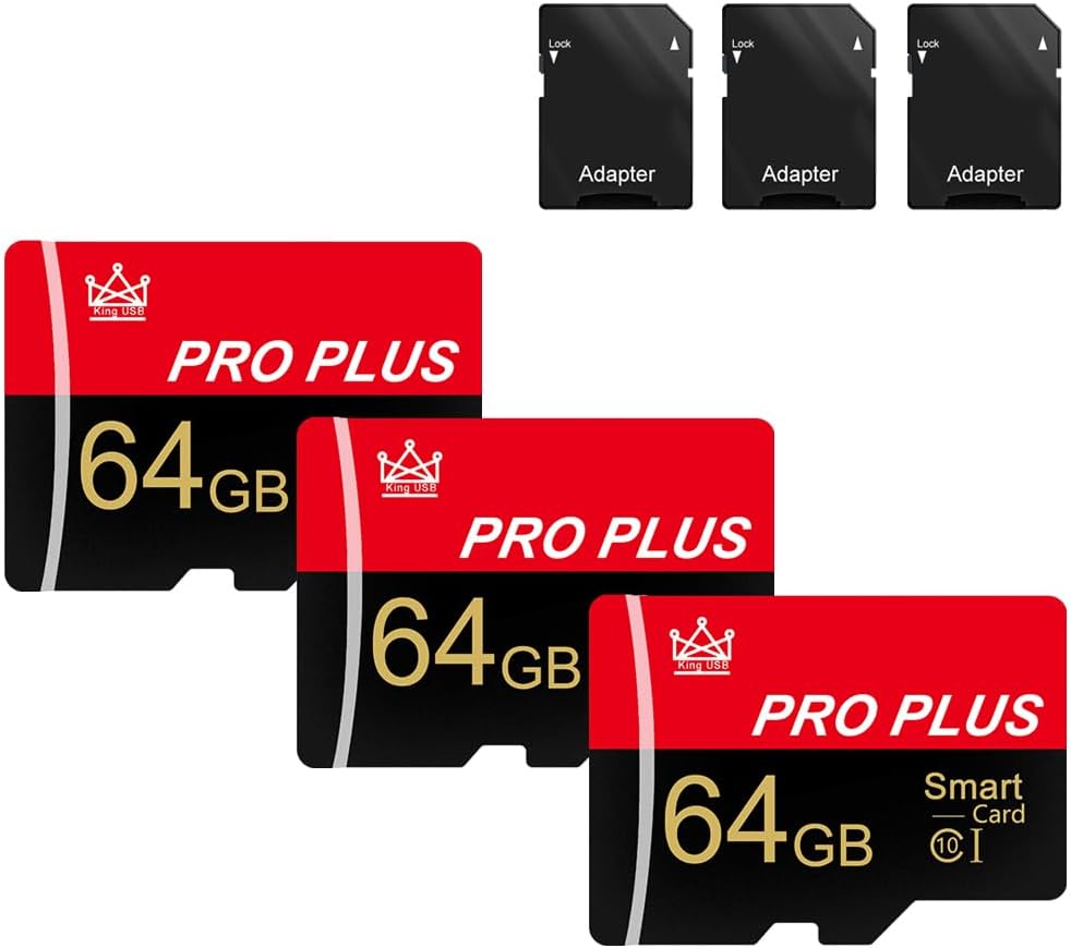 3 Pack Memory Card 64GB with Adapter, High Speed TF Card, UHS-I C10 A1 Memory TF Card for Tablet/Mobile Phone/Camera/Car Audio/Game Console (64GB-3 Pack)