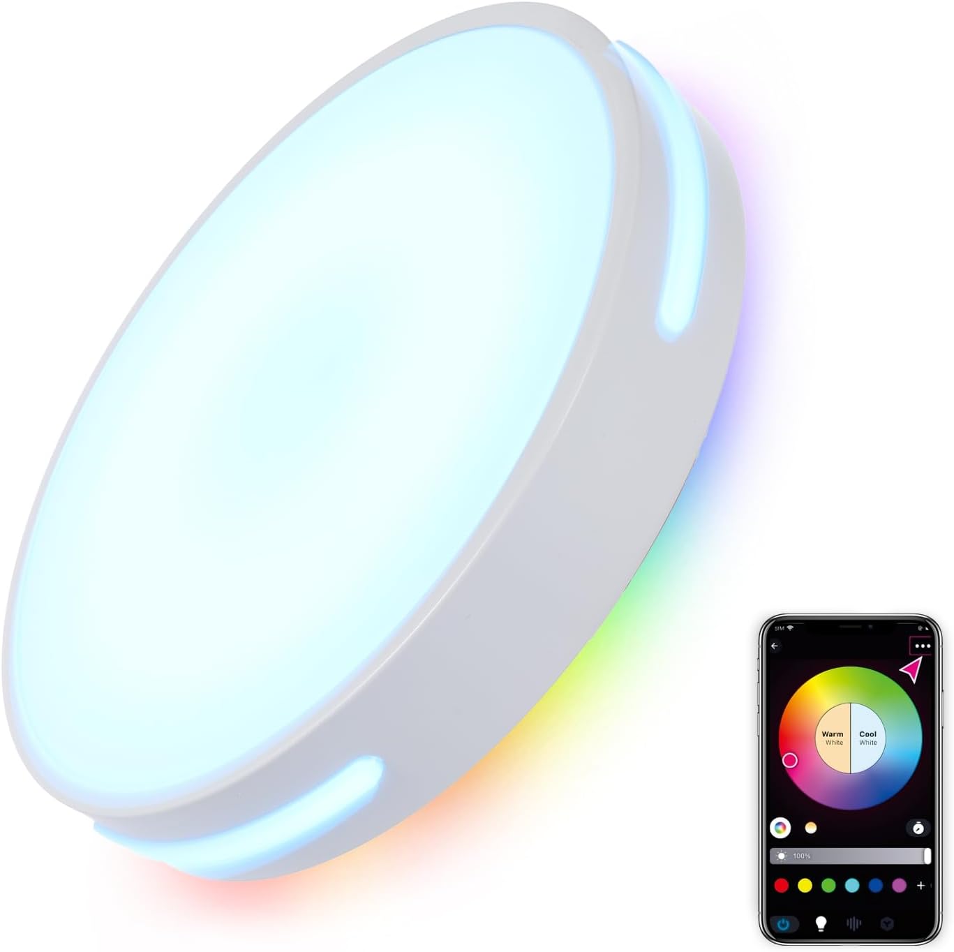 SOTTAE RGBIC LED Smart Flush Mount Ceiling Light, Flush Mount Light Fixture with Remote Control WiFi, Works with Alexa DIY Colors, 3000-5000K Dimmable Ceiling Light for Bedroom Living Room Entryway
