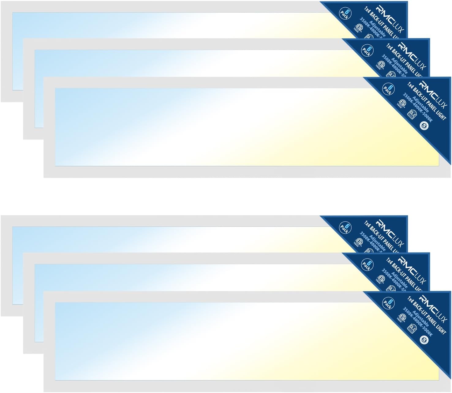 1×4 Backlit LED Panel Light,5 Wattage 20W/25W/30W/35W/40W-Up to 6000Lumens,3 CCT Tunable 3500K/4000K/5000K,ETL&DLC Certified for Office Commercial Drop Ceiling 6 Pack