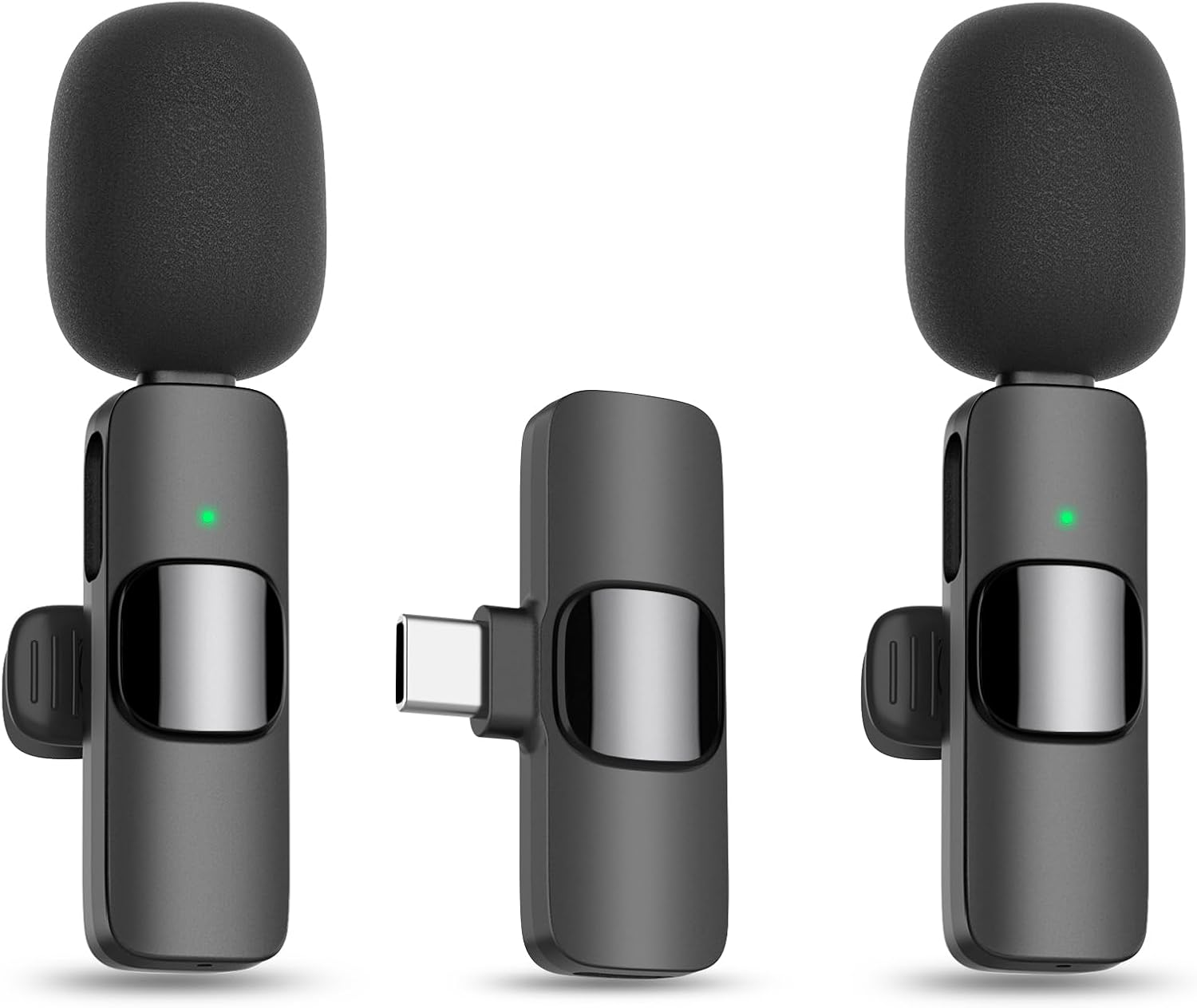MAYBESTA Wireless Lavalier Lapel Microphone for iPhone Android – Bluetooth Mini Phone Microphones for Video Recording – 2 Clip on Mics with USB C Interface for Tiktok YouTube Vlog(Dark Black)