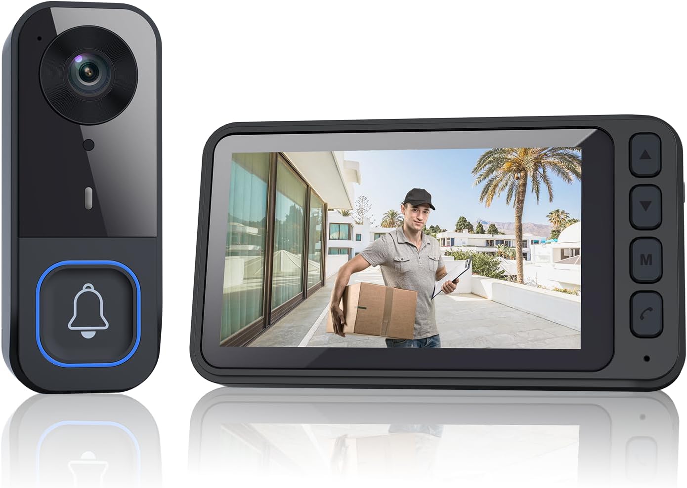 TKMARS Doorbell Camera Wireless No Subscription 2.4GHz, Door Bell Cameras with Monitor Screen, Intercom 2-Way Audio for Home, Video Doorbell No WiFi and APP Needed, Night Vision, 120° Wide Angle