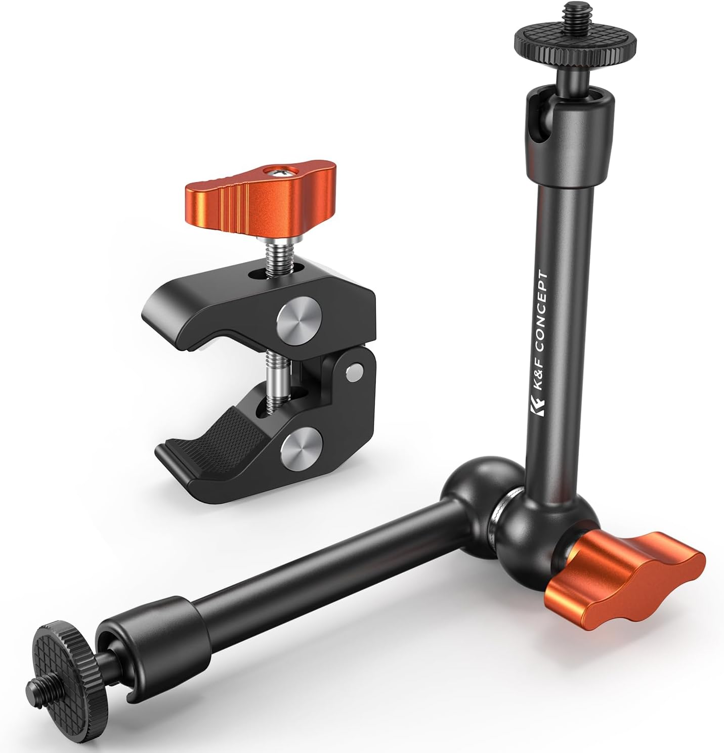 K&F CONCEPT 9.8″ Magic Arm Clamp Kit with 1/4″ & 3/8″ Thread Screw 360° Ball Heads Articulating Magic Arm Camera Mount for Monitor, Flash, LED Light, Microphone, Camera Cage, Action Camera