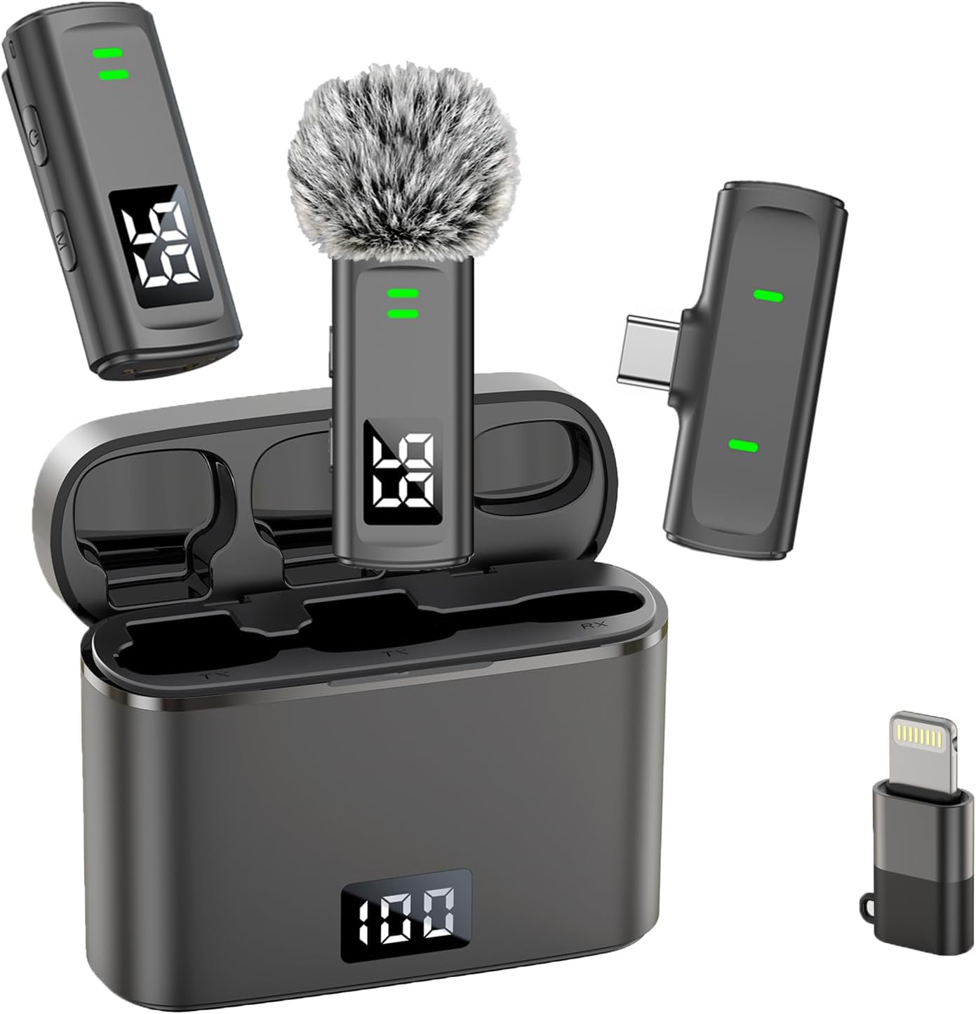 NPTCL Wireless Lavalier Microphone for iPhone 17/16/15 Android – Mini Phone Microphone Clip on Lapel Mic with 35H Charging Case for Video Recording TikTok YouTube, 75Ft Transmission
