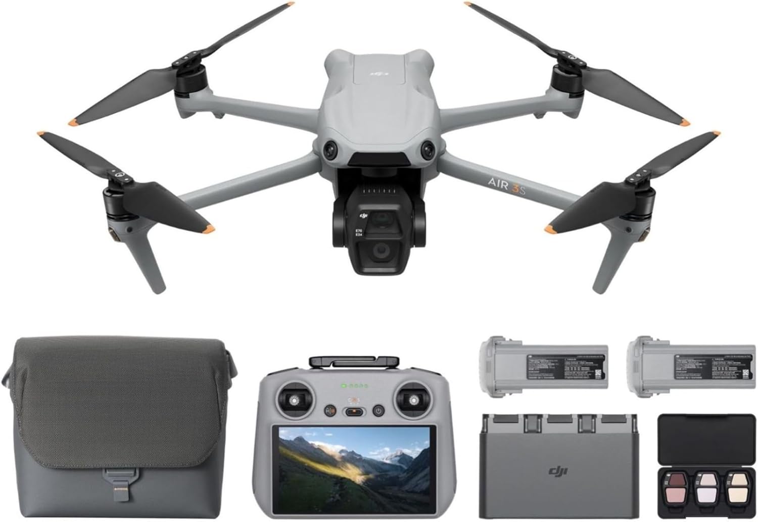 DJI Air 3S Fly More Combo (RC 2 Screen Remote Controller), Drone with 1″ CMOS Wide-Angle & Medium Tele Camera for Adults, 4K/60fps, Omnidirectional Sensing & 3 Batteries for Extended Flight Time