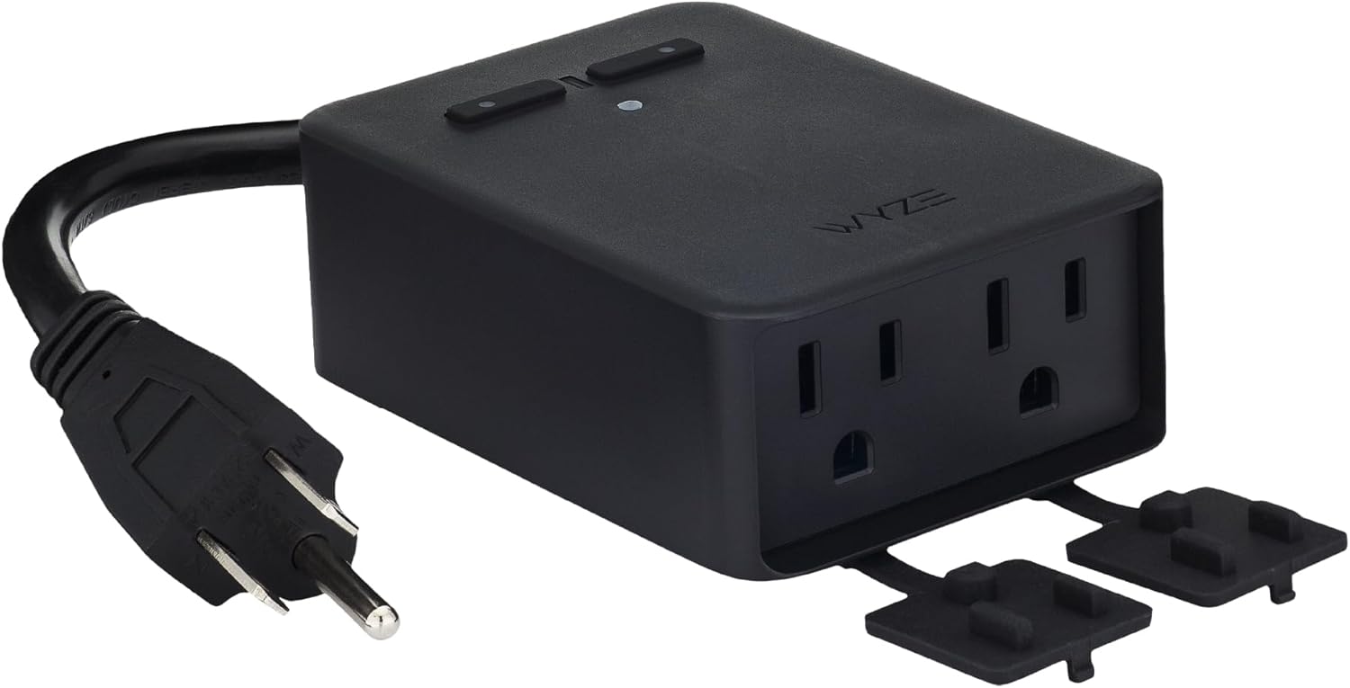Wyze Plug Outdoor, Dual Outlets Energy Monitoring, IP64, 2.4GHz WiFi Smart Plug, Works with Alexa, Google Assistant, IFTTT, No Hub Required, Black