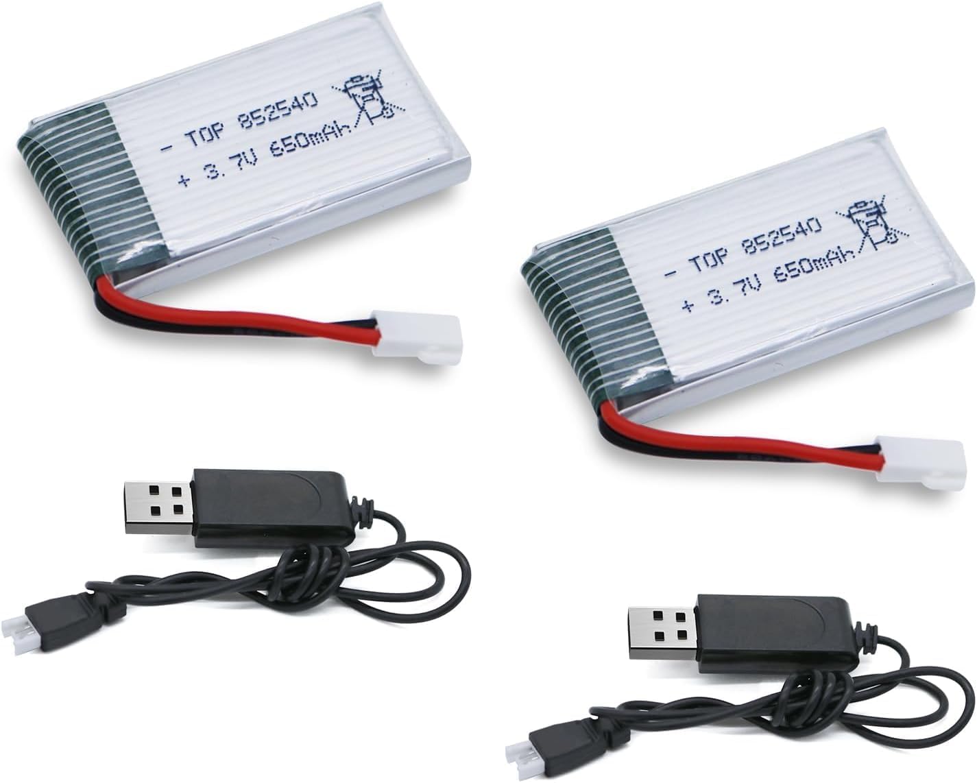 3.7v Drone Lipo Battery – 2 Pack 650mAh Rechargeable Batteries for SYMA X5 Serial UVA Quadcopter Drones XH2.54 Connector with 2 Chargers SYMA X5C X5SW X5SC WLtoys V252 XT Flyer