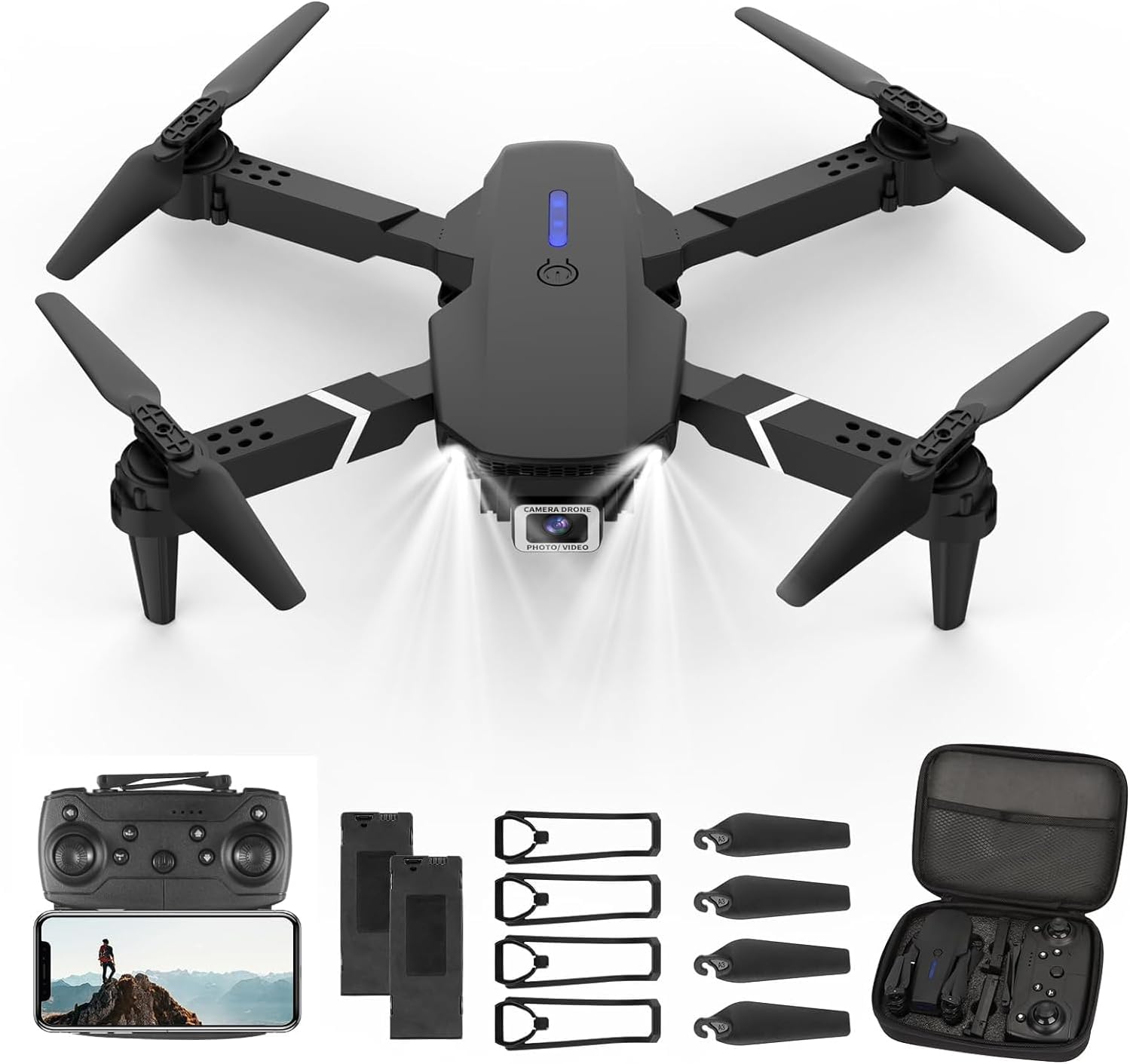 Mini Drone with Camera, 4K HD FPV Drone, Altitude Hold, Gesture Selfie, One key Return/Emergency Stop, 3D Flips, Waypoint Fly, 2 Batteries, Foldable Drones for Kids and Beginners