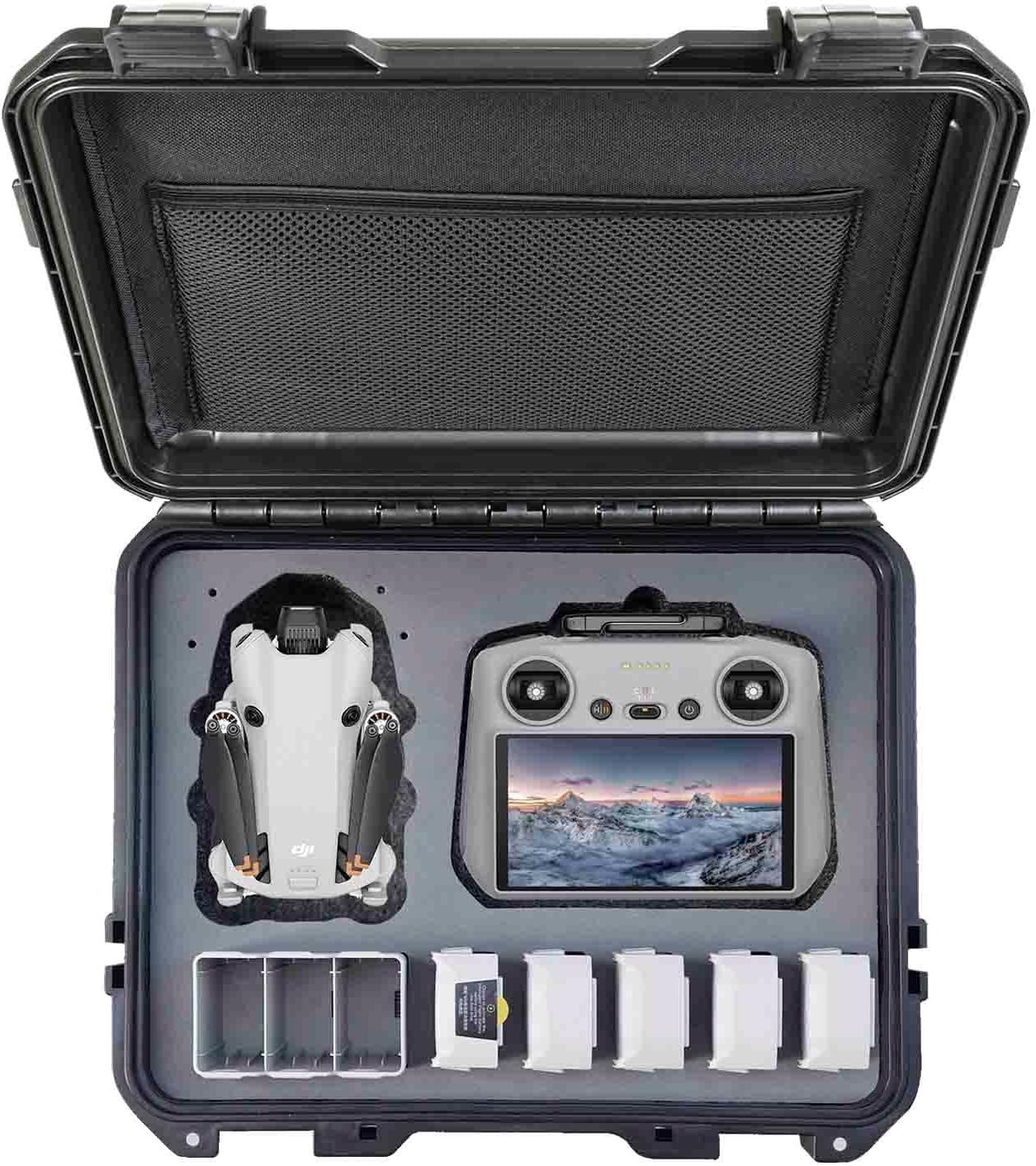 INNVO Drone Case for DJI Mini 3 or 4 Pro Fly More Combo, Hard Plastic Waterproof Shockproof Dust-proof Easy for Organize Storage Transport When Traveling Camping and Outdoor Use, Black