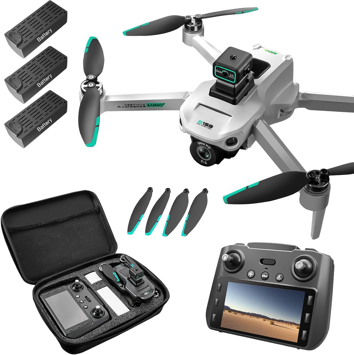 4K GPS Drone with Camera for Adults – 5G Remote Controller with 5.9 Inch Screen, Obstacle Avoidance, 60 Min Flight with 3 Batteries, Professional White Drone