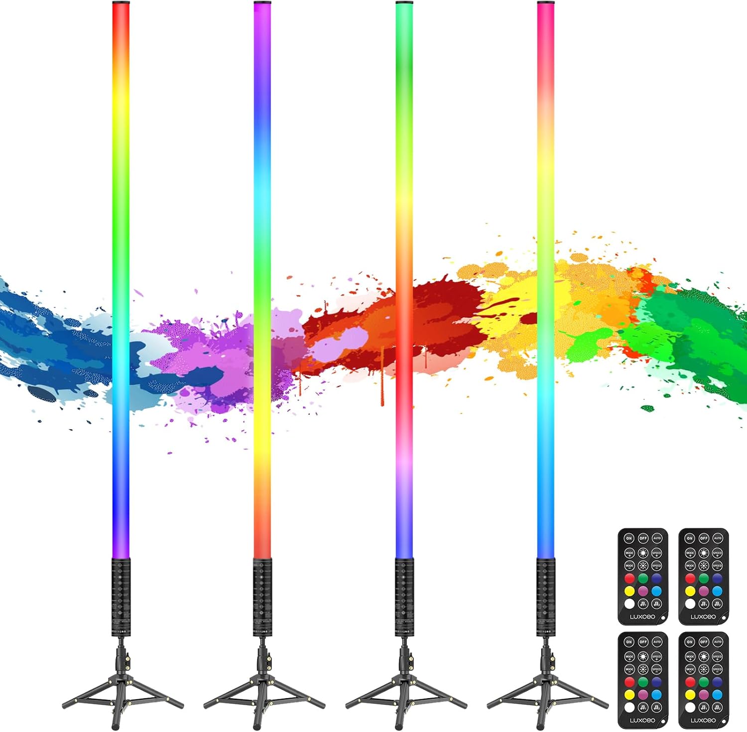 4 Pack RGB Tube Light 4ft 5000mAh Rechargeable Battery 10W LED Video Light with Tripod, 13-Level Brightness, 500 Lighting Effects, Light Stick for Photography DJ Dance Club Party Video Studio 120cm