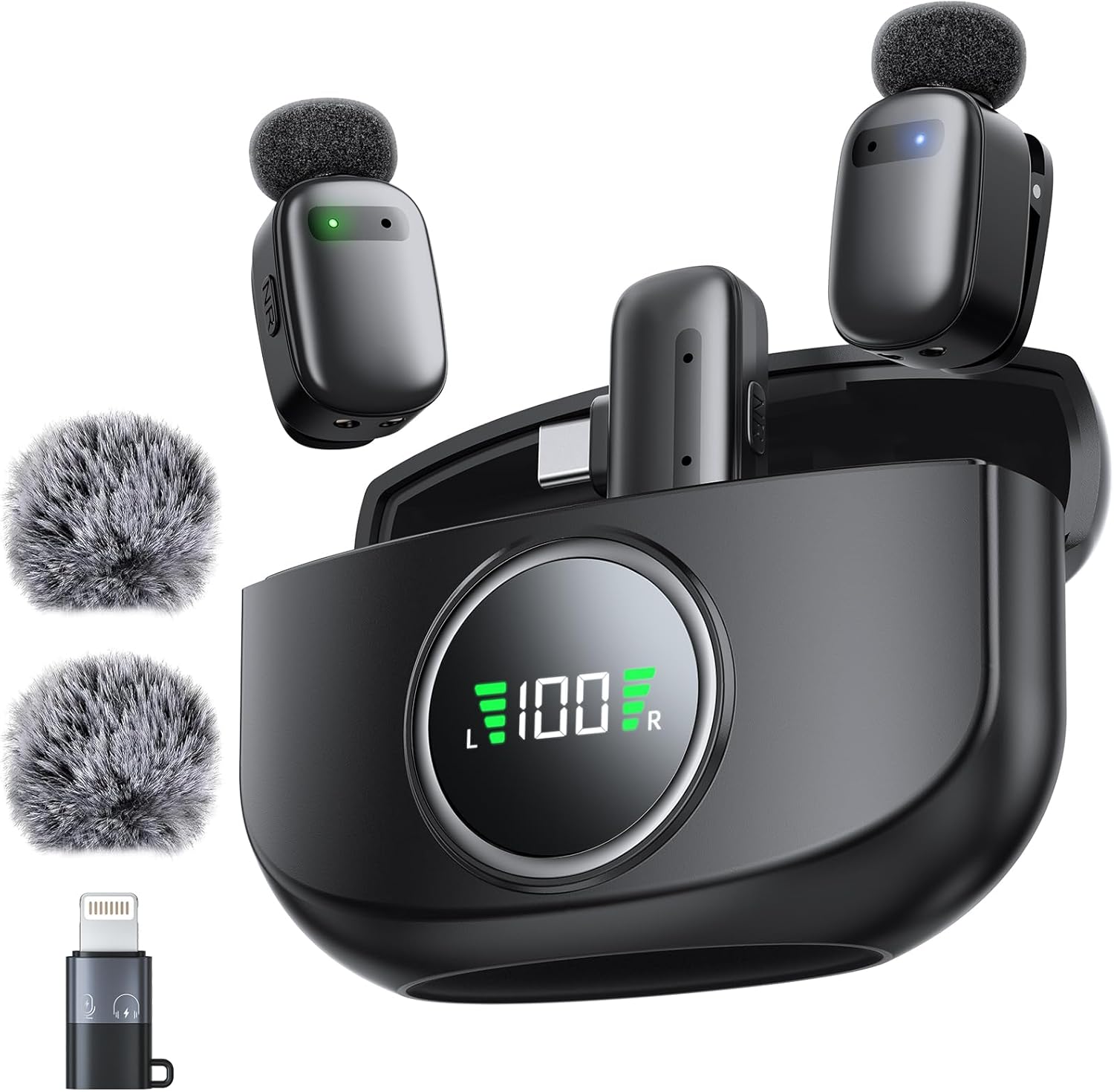 Wireless Mini Lavalier Microphone for iPhone & Android, Dual Clip-On Mics with 30H Charging Case, Intelligent Noise Cancellation, Tiny Portable Mic for Vlogging, TikTok, Live Stream, Teaching Meetings