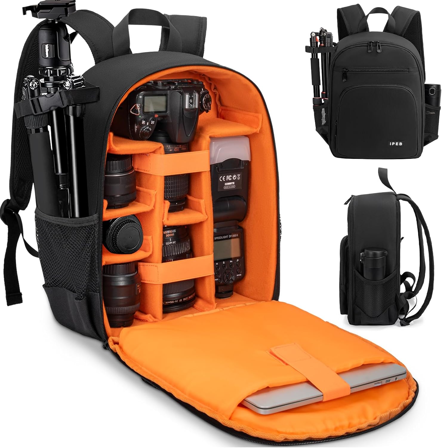 Camera Backpack for Photographers, DSLR Camera Bag with 13.5 Inch Laptop Compartment & Tripod Holder, Professional Photography Camera Case Compatible for Sony Canon Nikon Black Orange