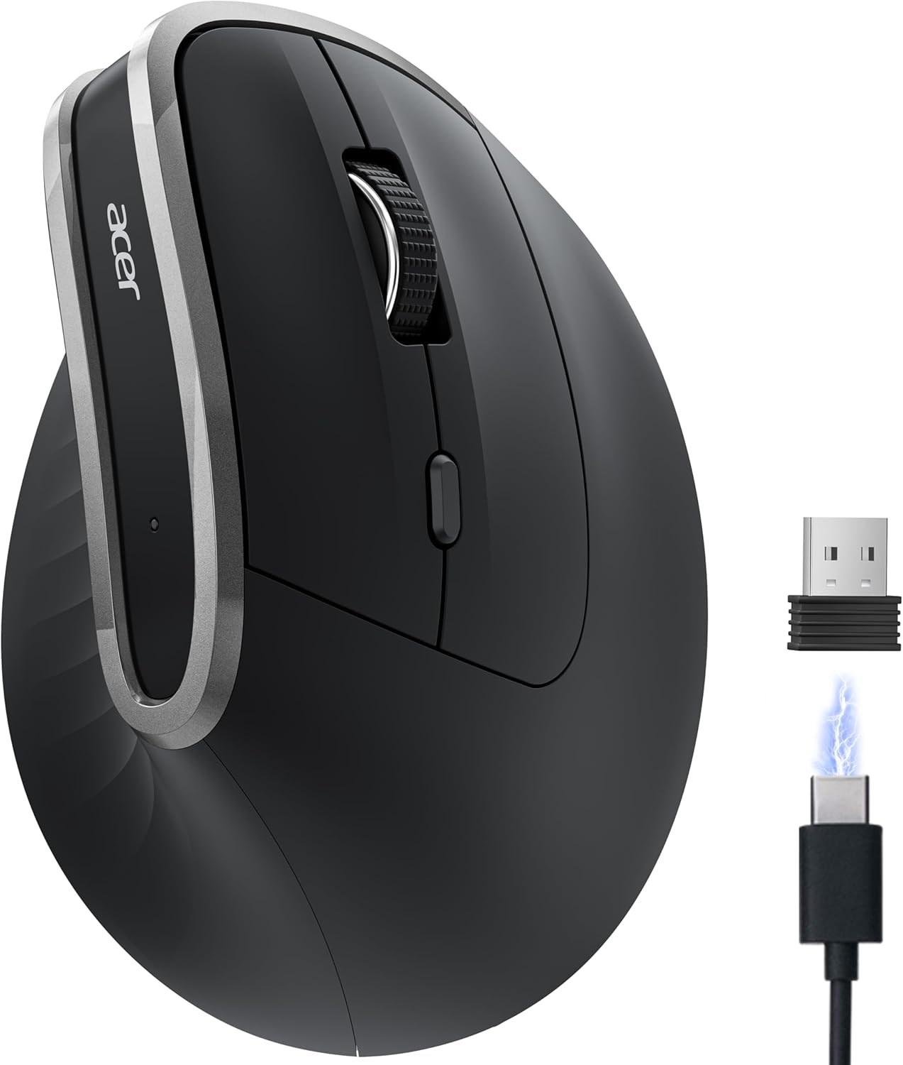 acer Ergonomic Mouse Wireless, Vertical Computer Mouse for Office, Ergo Mice Rechargeable for Medium to Large Sized Hands, 2.4GHz USB Receiver, 800/1200/1600 DPI, 6 Buttons for Laptop, PC and Desktop