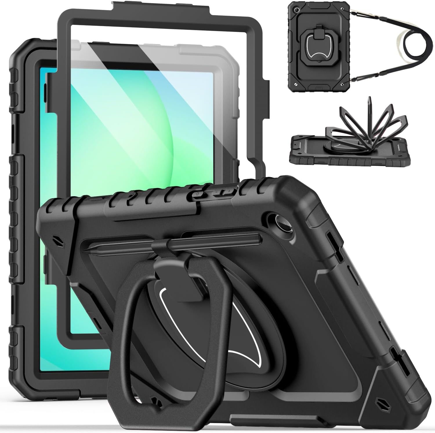 Cantis Case for Samsung Galaxy Tab A11 Plus 11 Inch 2026 (SM-X230/X236/X238), Shockproof Case for Tab A11+ with Screen Protector/Rotating Stand/Pen Holder/Shoulder Strap, Black