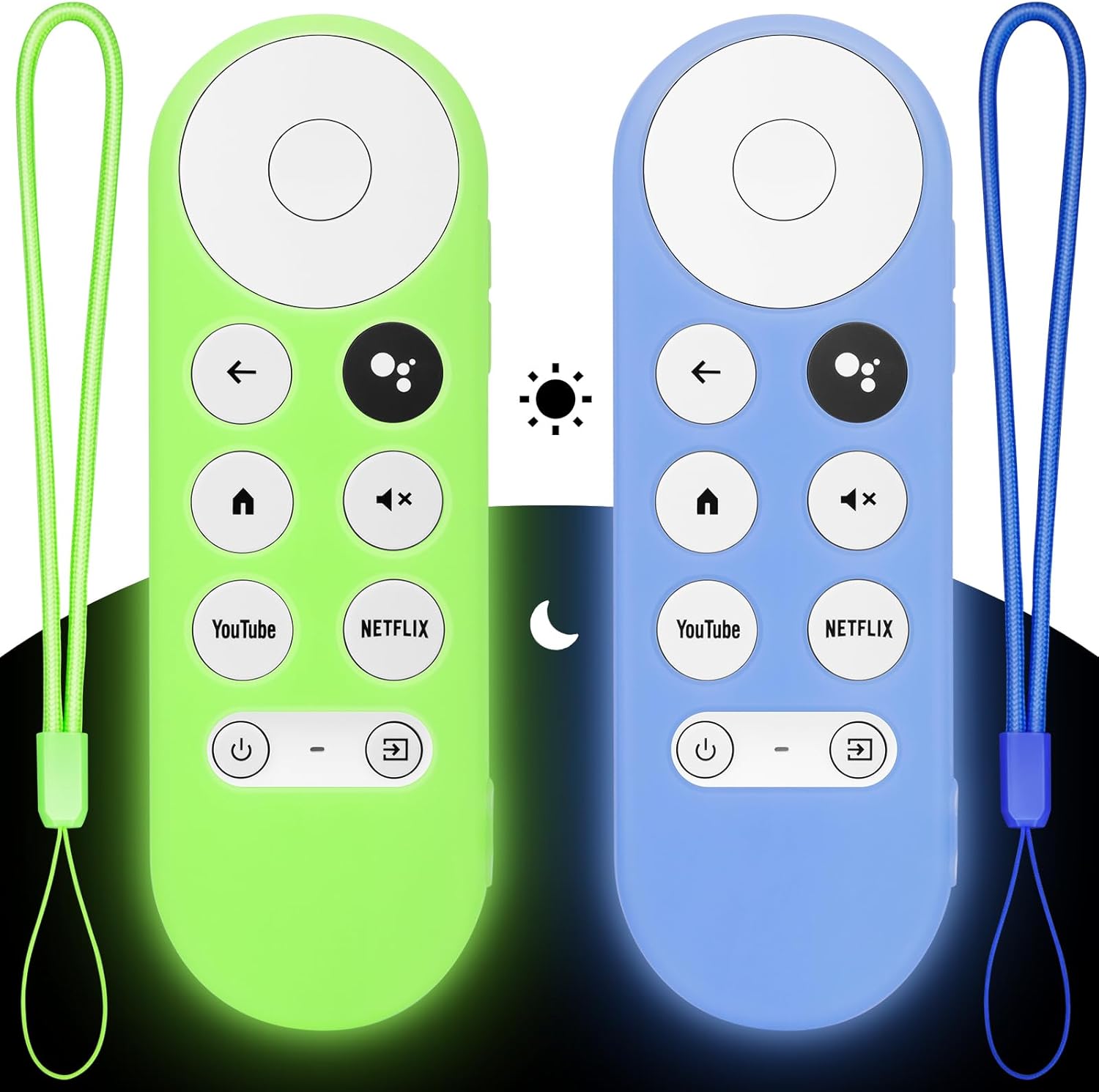 2PC Cover-Case-for-Chromecast-Google-TV-Remote, Glow-in-The-Dark Silicone Sleeve Skin for Google Chromecast 4K/HD (Green + Blue)