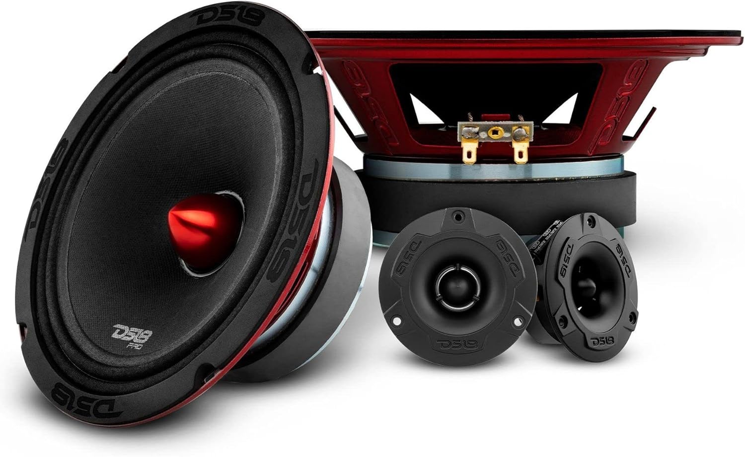 DS18 Mid and High Car Speaker Package – 2X 6.5″ Midrange, 2X 1″ Tweeters, Built-in Crossover