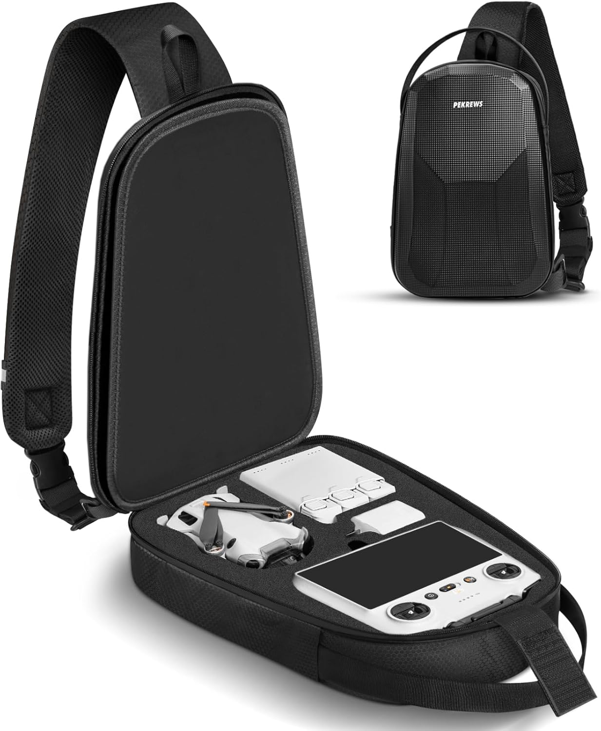 PEKREWS Mini 4 Pro Case, Mini 3/4 Pro Waterproof Hard Carrying Case, Portable Travel Drone Sling Backpack, Crossbody Bag for DJI RC 2/RC/N3/N2/N1 Controller, DJI Fly More Combo and Drone Accessories