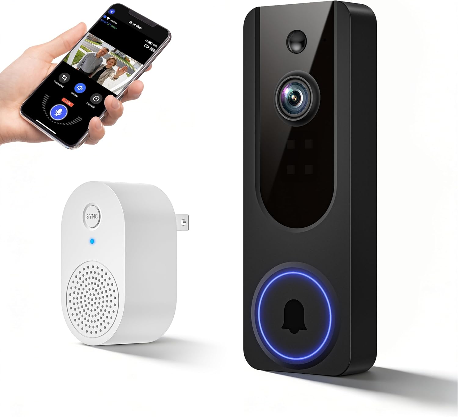 1080P Wireless Video Doorbell Camera, Battery Powered Door Chime, Night Vision, 2-Way Audio, Smart AI Human Detection, Cloud Storage, Home Security Door Bell