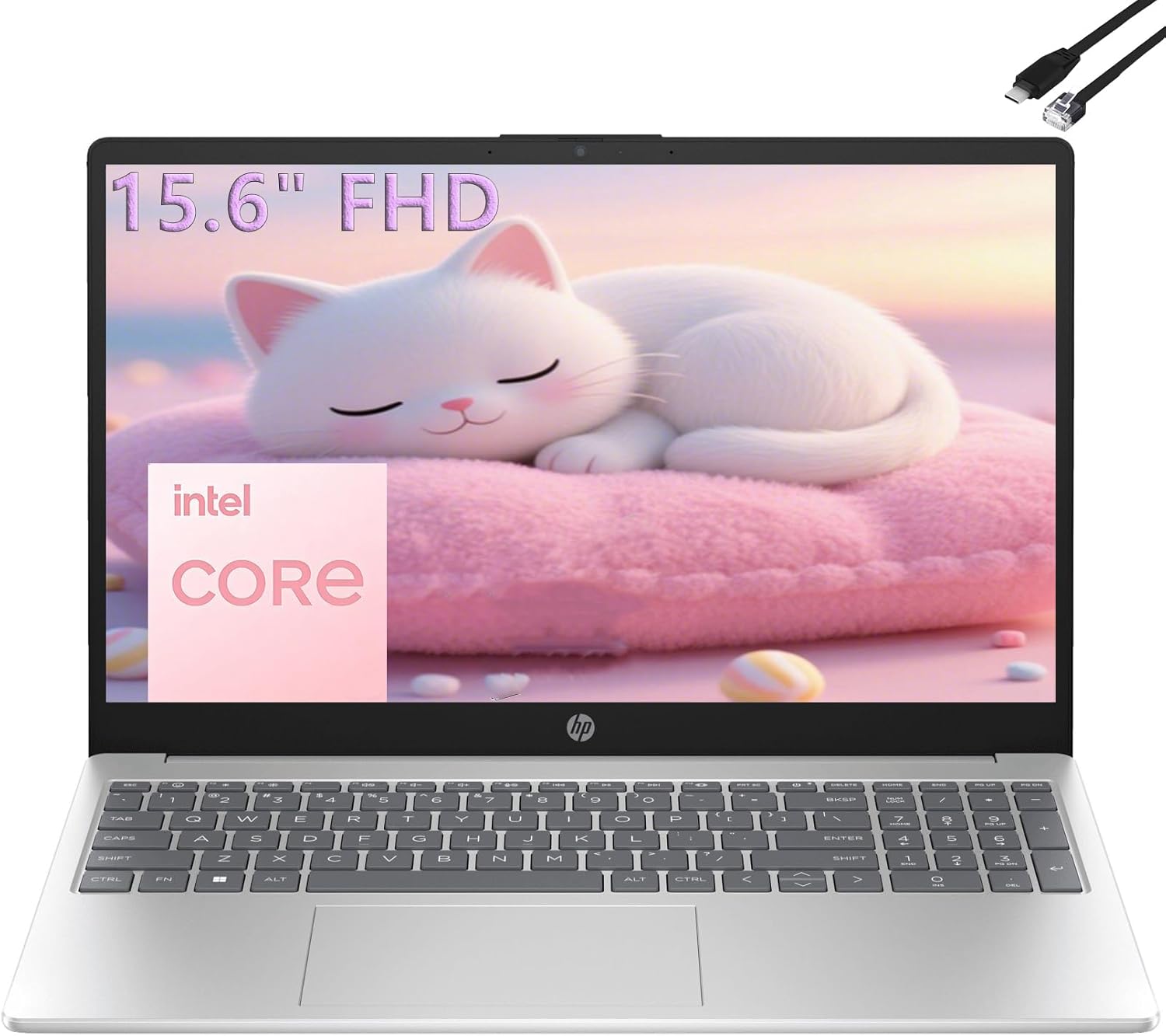 HP 15.6″ FHD Laptop 2026 Edition with Copilot AI, 16GB RAM, 512GB SSD, Intel Processor, Long Battery Life, Lightweight 3.64 lbs, Microsoft 365, Windows 11 for Students & Office, Type-RJ45 Cable