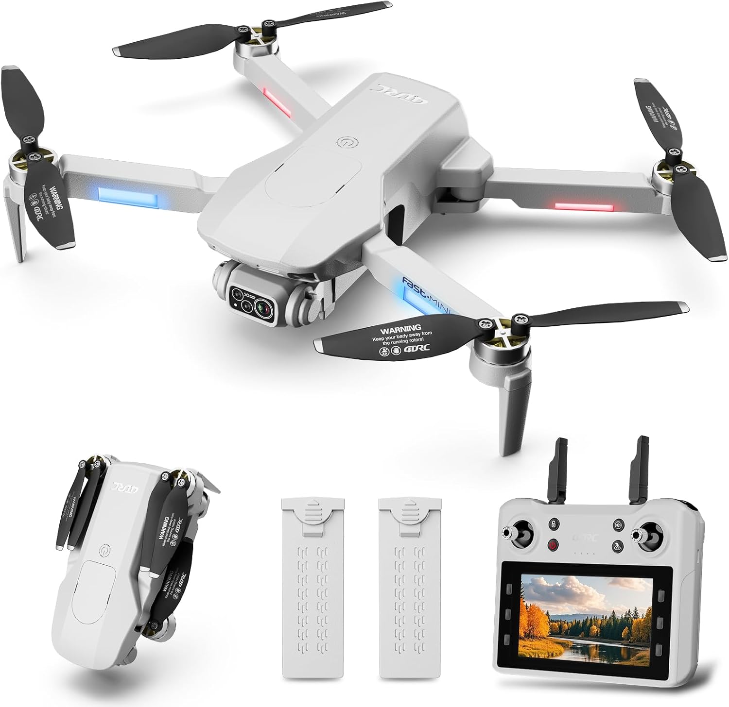 4DF8 GPS Drone with 4K HD Camera, White, 5GHz FPV Transmission, 4.5″ LCD Screen on Controller,60 Min Flight Time, Brushless Motor, for Beginners,32GB memory card