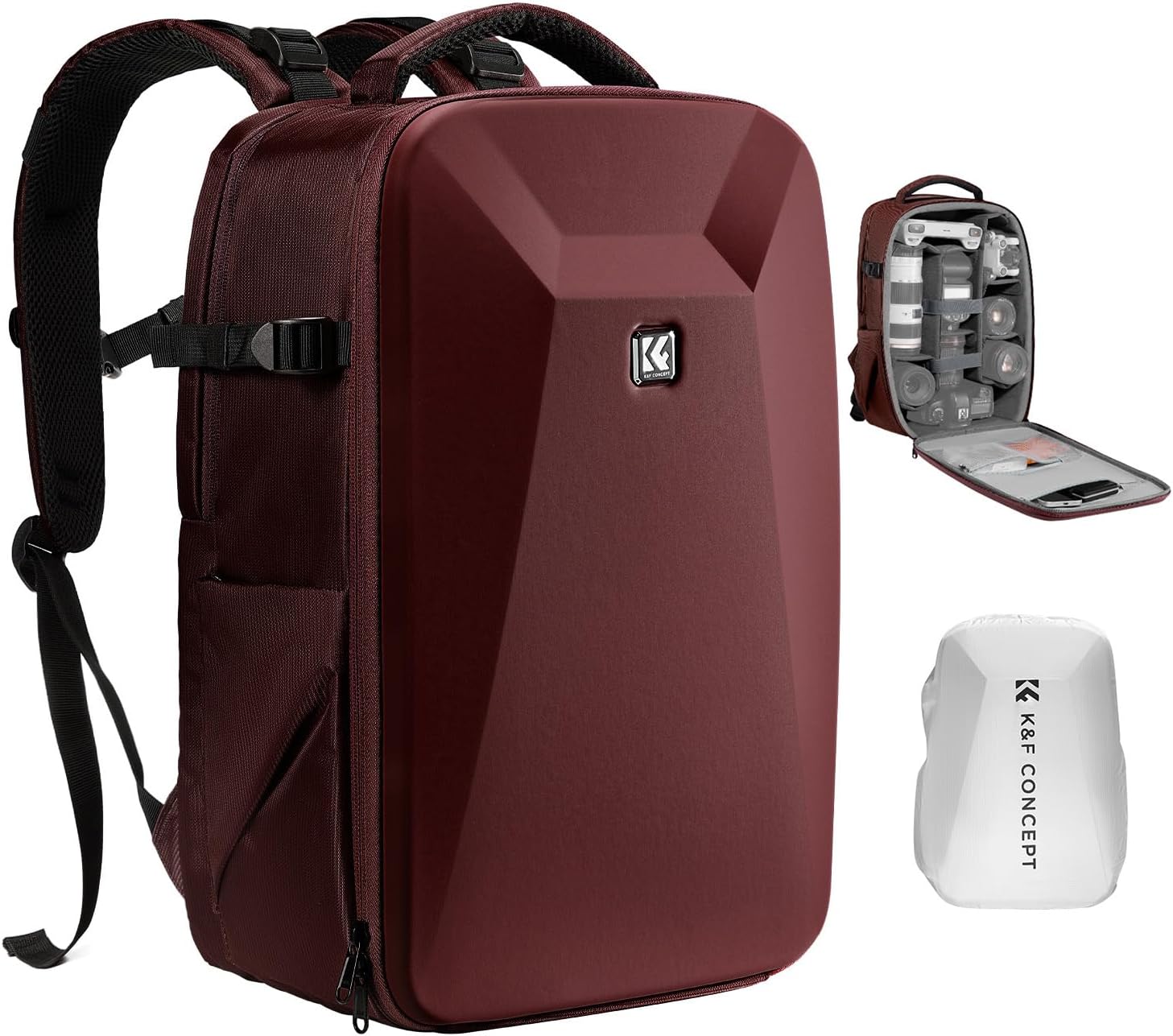 K&F CONCEPT Camera Backpack,Hardshell Photography DSLR Camera Bag with 15-15.6 Inch Laptop Compartment Hard Shell Camera Case Compatible with Canon/Nikon/Sony/DJI Mavic Drone