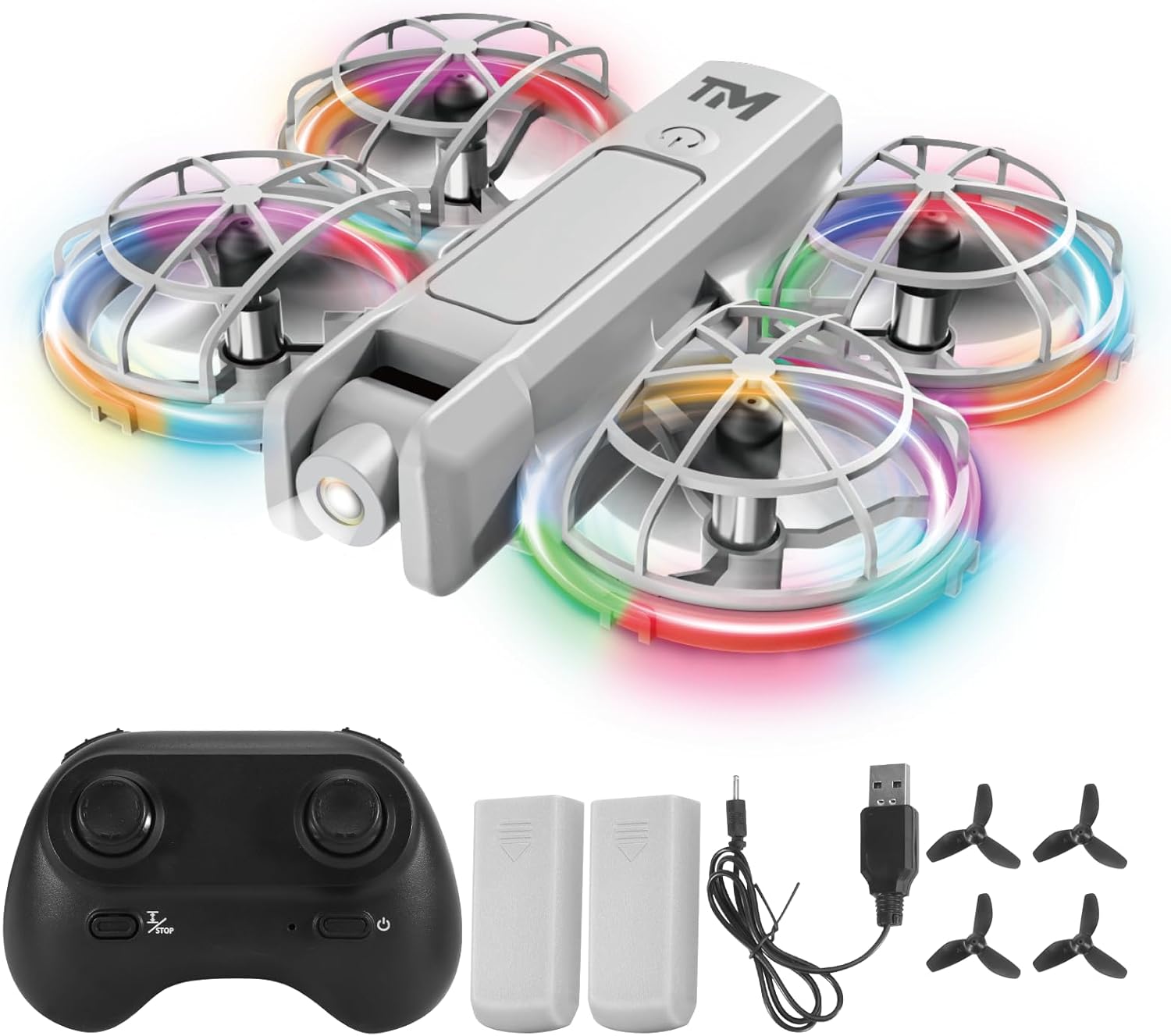 Mini Drone for Kids with 20 Cool Light Modes, Toy Drone with Guard, Altitude-Hold, 3D Flip, 2.4G Remote Control, 3 Speed Modes, 2 Batteries, indoor Outdoor Mini Quadcopter Toy for Beginners