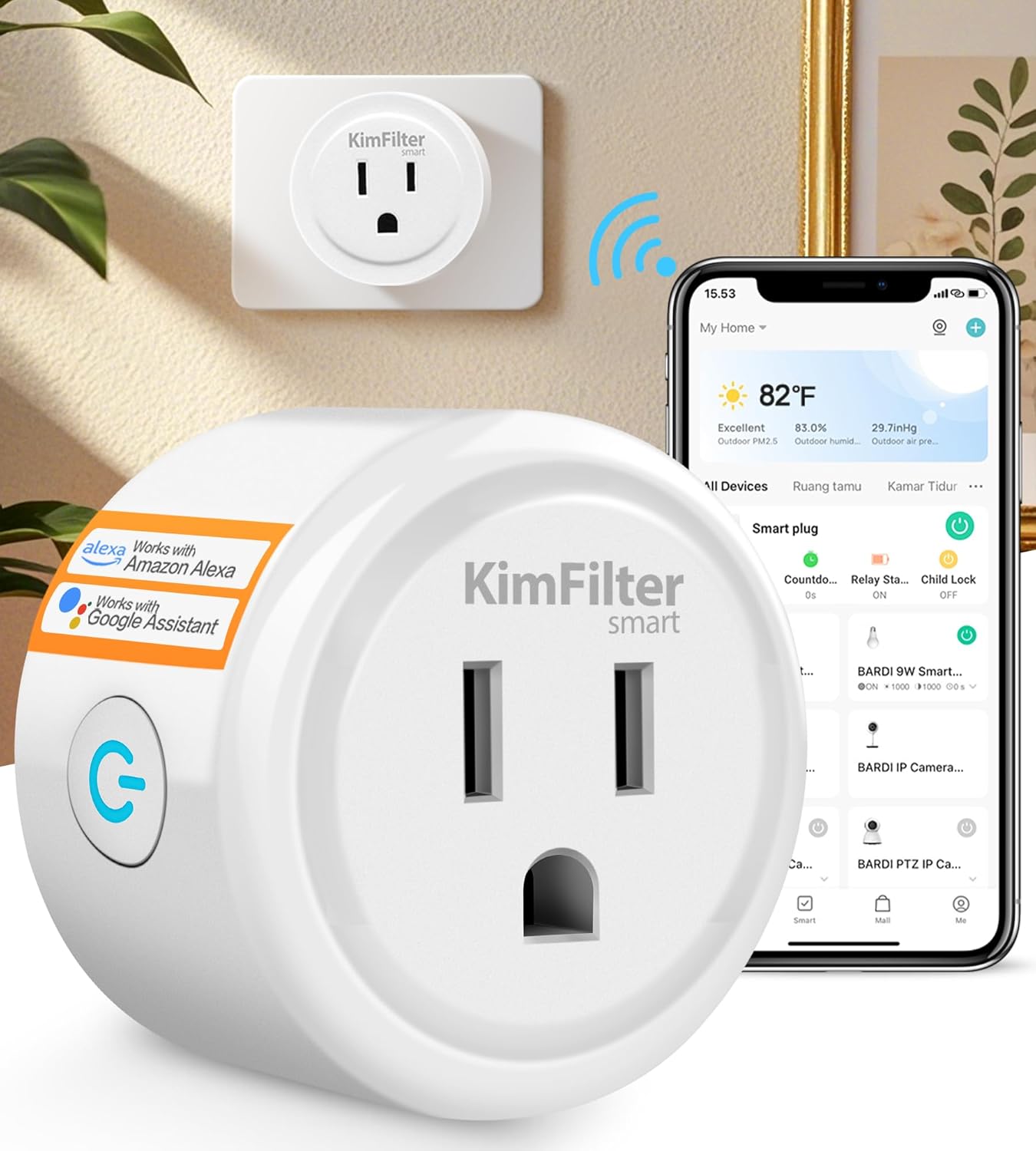 KimFilter Mini Smart Plug, WiFi Socket Works with 2.4GHz Network Only, App Controlled Outlet with Timer & Group Controller for Home, FCC Certified Smart Life Plugs Supports Alexa & Google Home