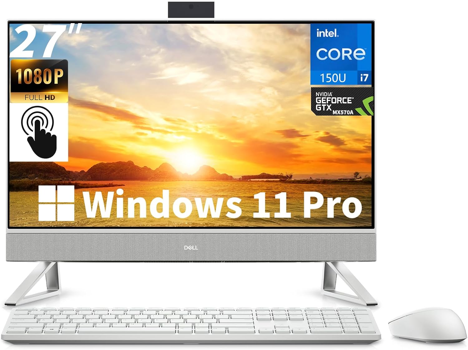Dell All-in-One 27″ Desktop – 27 inch FHD Touchscreen, Intel Core 7 150U (Up to 5.4GHz), NVIDIA GeForce MX570A, 32GB DDR5 RAM, 1TB SSD, Windows 11 Pro for Office & Home Work – White