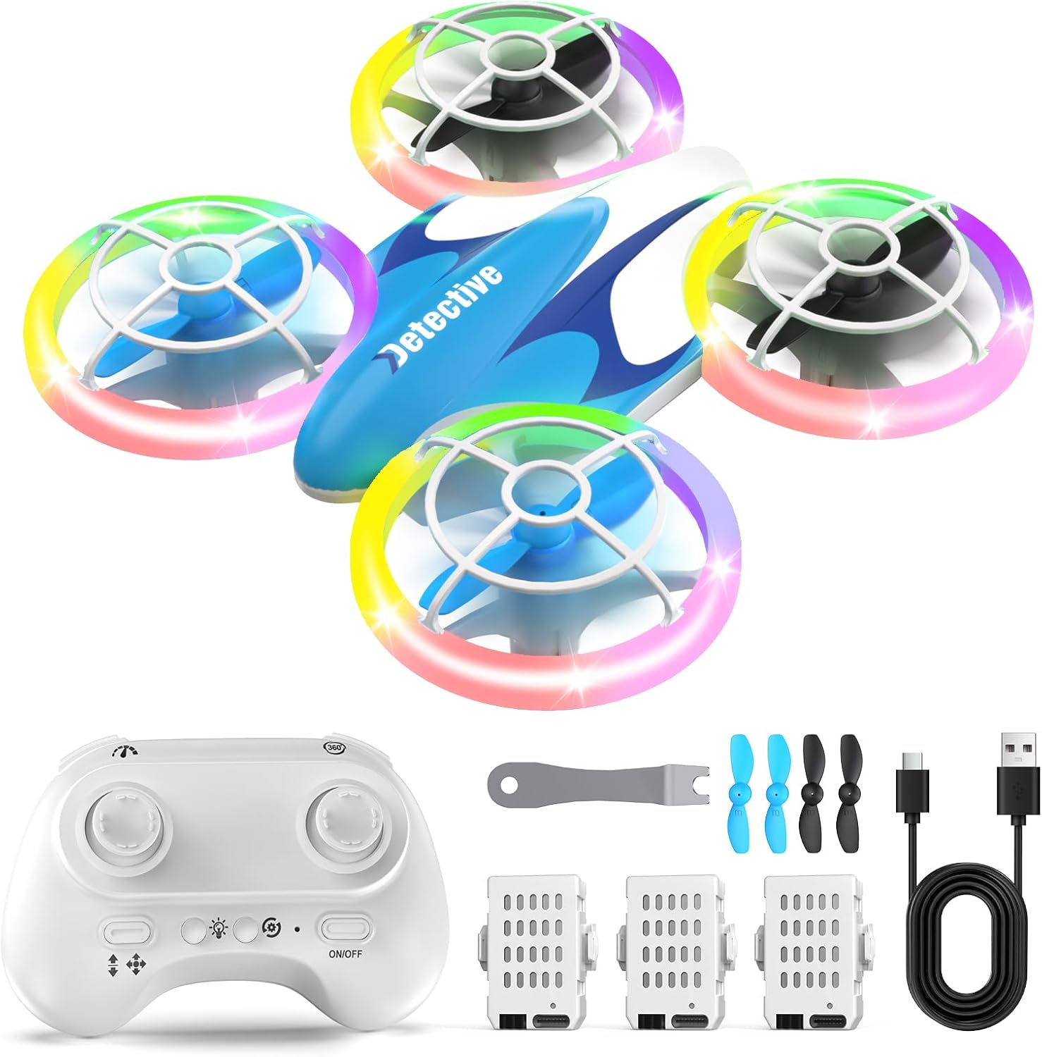 BlueFire Mini Drone for Kids Ages 6+, RC Drone with Fancy LED Light Show, 360° Flips, Altitude Hold, One-Key Take Off/Landing, 2 Speed Modes, Propeller Protection, Indoor Outdoor Toy Gift for Boys & Girls