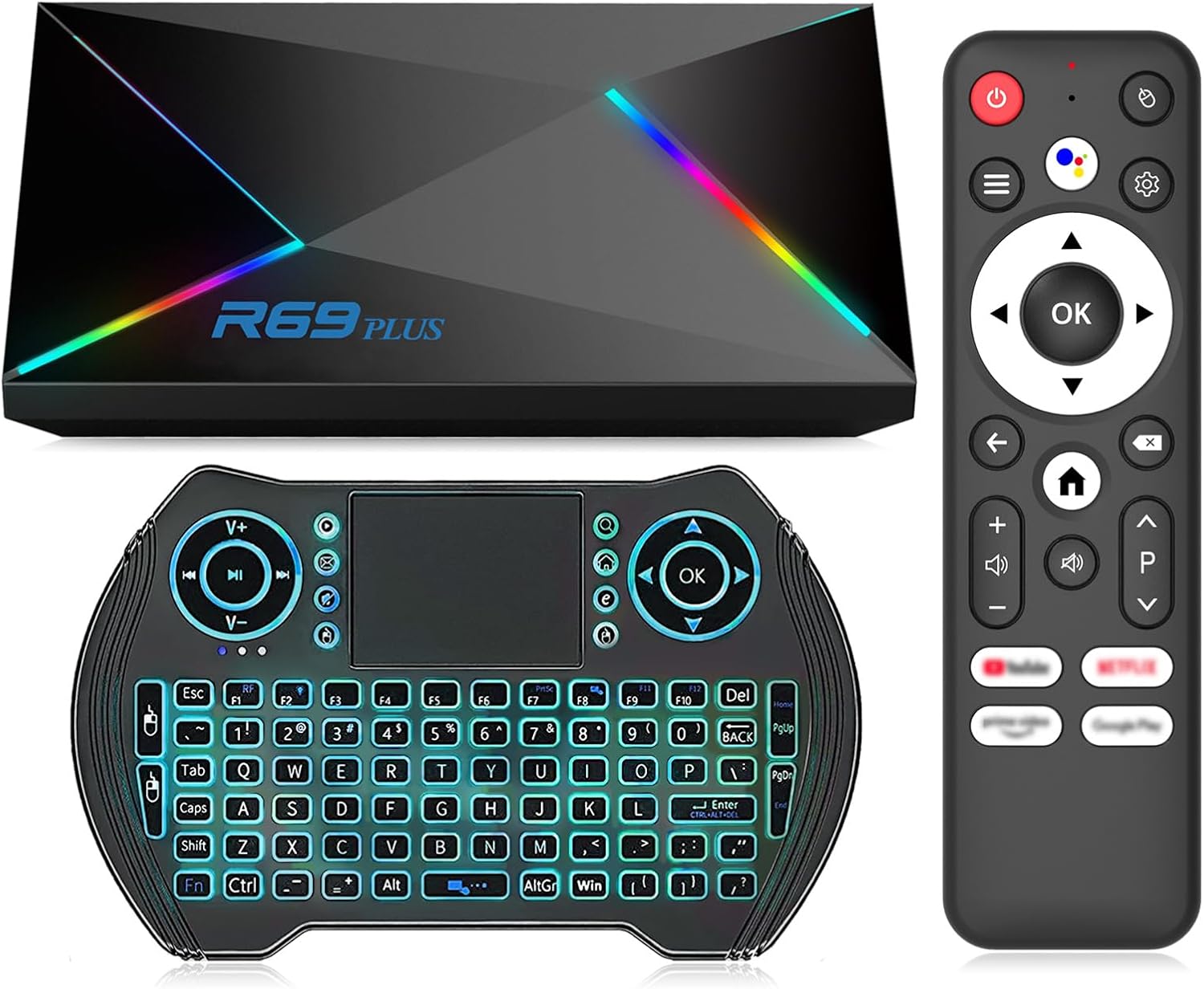 Android 14 TV Box 2026 Android Box 4GB RAM 64GB ROM for Smart TV 1000M Ethernet R69 Plus 8K TV Box 4K HDR10+ H728 Octa-core WIFI6 2.4G 5.8G Dual WiFi BT5.0 USB 3.0 with Mini Wireless Keyboard
