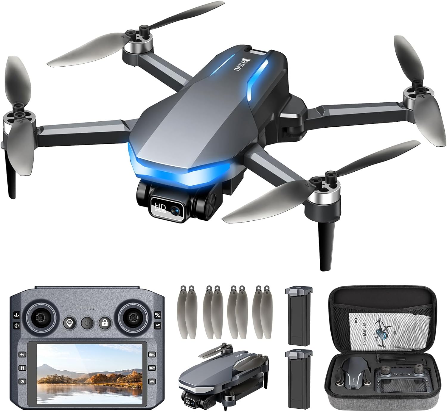 GPS Drone with 2K Camera for Adults, 5G FPV Foldable Drone with 4.5″ Screen Controller, Brushless Motor, Tap Fly & Circle Fly, GPS Auto Return, Follow Me, Long Flight Time RC Quadcopter for Beginners