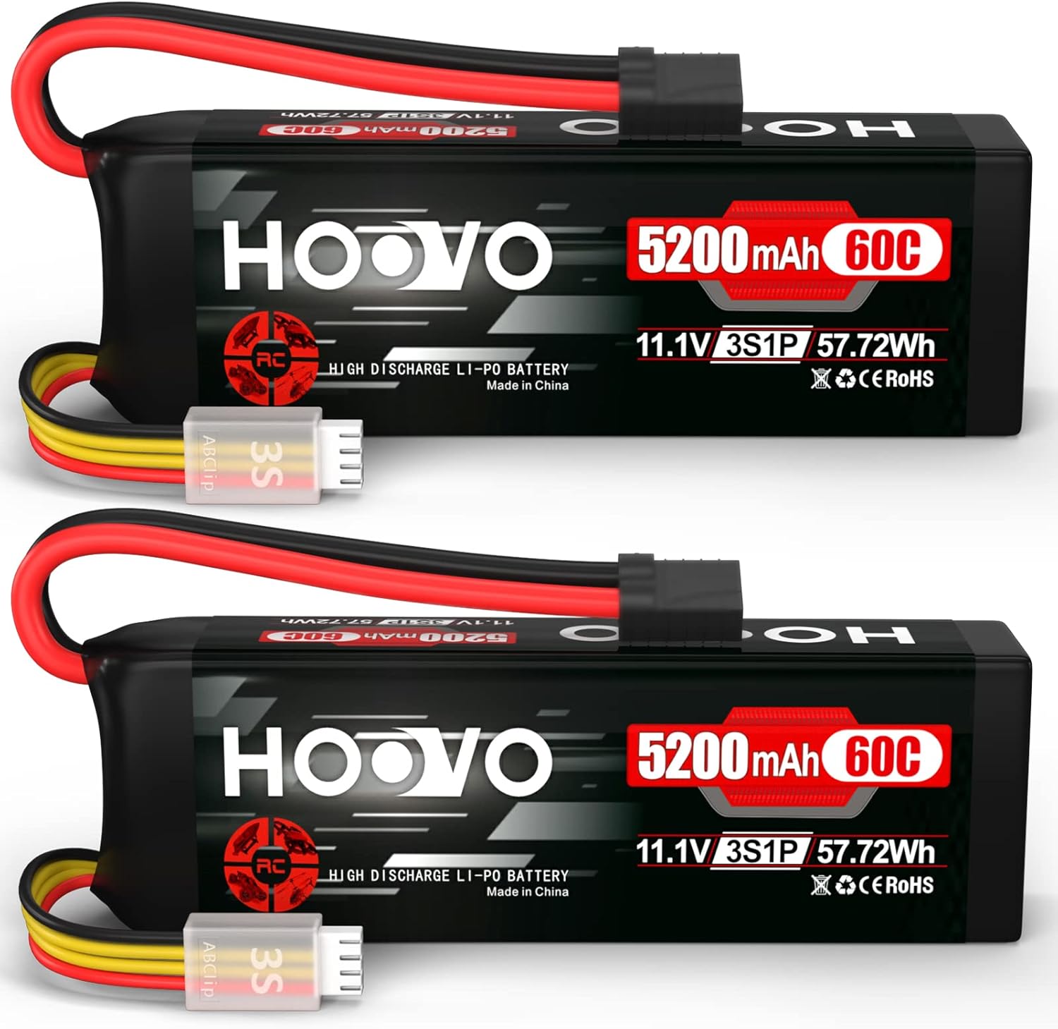 HOOVO 11.1V 3S LiPo Battery 5200mAh 60C with Tr Plug for RC Car RC Truck Airplane Helicopter Boat Car Racing RC Hobby (2 Packs