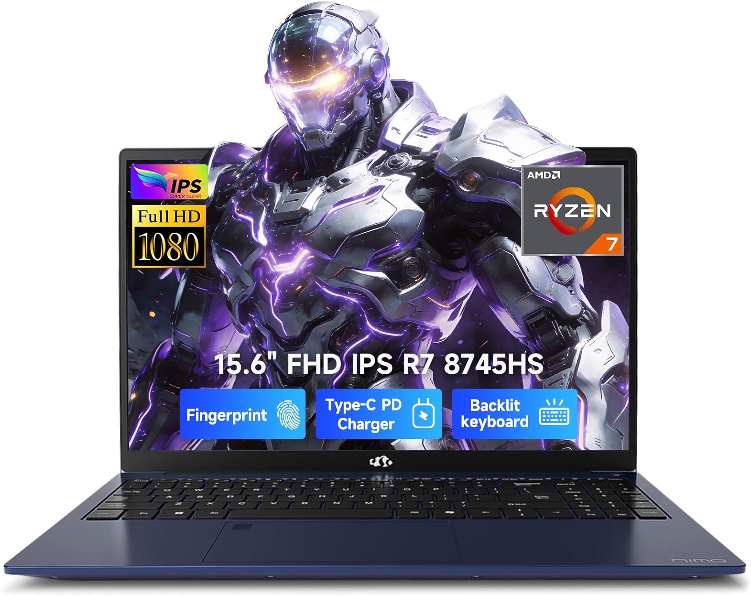 NIMO 15.6″ IPS FHD-Gaming-Laptop, 8 Cores AMD Ryzen 7 8745HS 32GB DDR5 RAM 1TB SSD (up to 4.9GHz Beat R9 7940HS) Radeon 780M-Graphics, 100W Type-C Backlit Keyboard Fingerprint for Creators