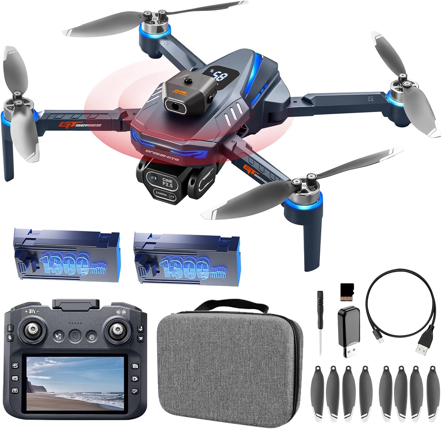 AXNEN Mini Drone with HD Camera, Upgraded Tablet LCD Screen, Professional Dron with Brushless Motors, 2 Batteries, Carrying Case, Foldable Quadcopter for Auto Return, Follow Me, Waypoints, for Beginners, Teens and Adults