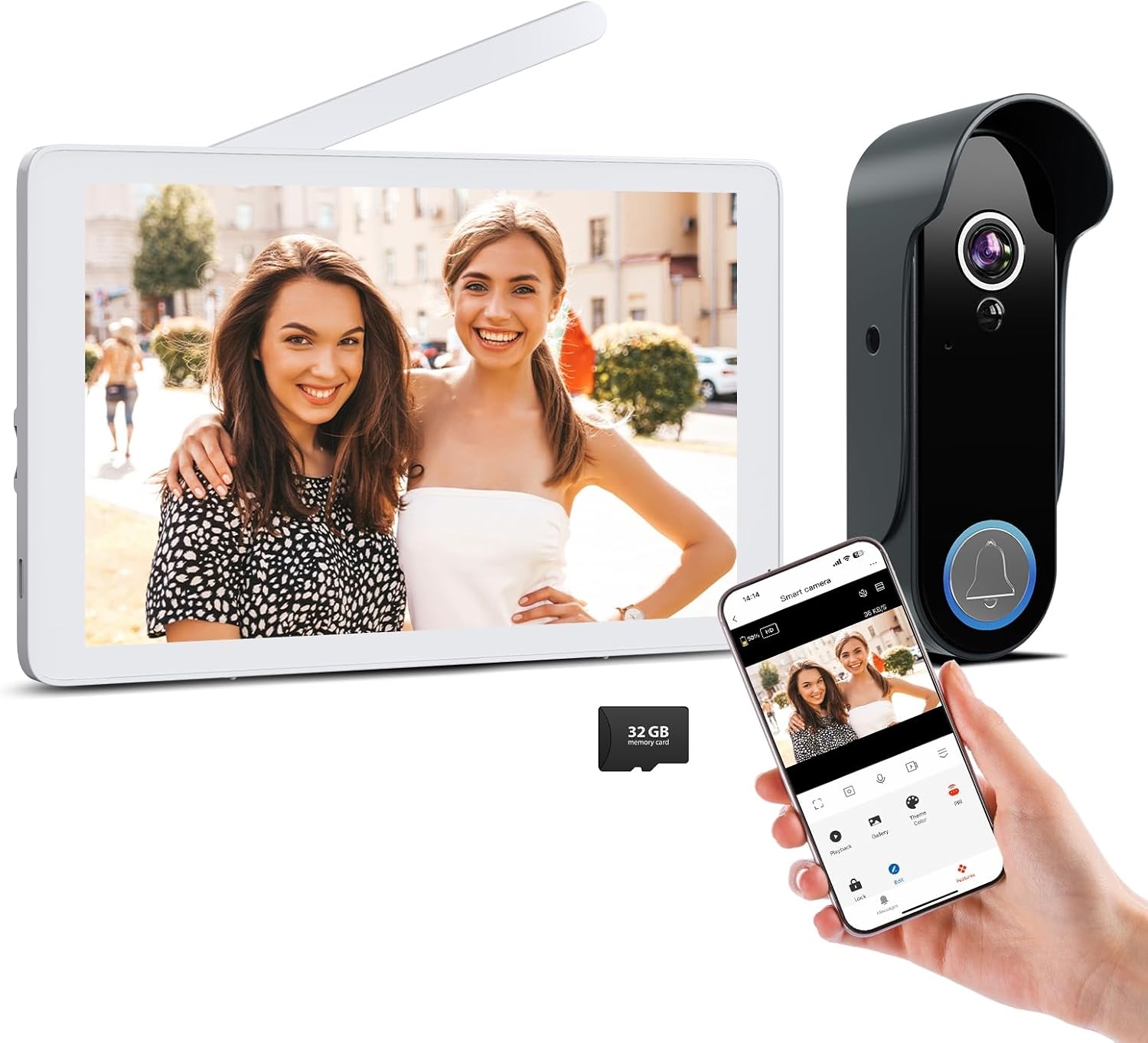 Wireless Doorbell Camera with 8″ Screen Monitor Smart Video Doorbell Intercom System 1080P WiFi Door Bell Phone with Motion Detection, Night Vision, 2 Way Audio, Local Storage No Monthly Fee, Tuya App