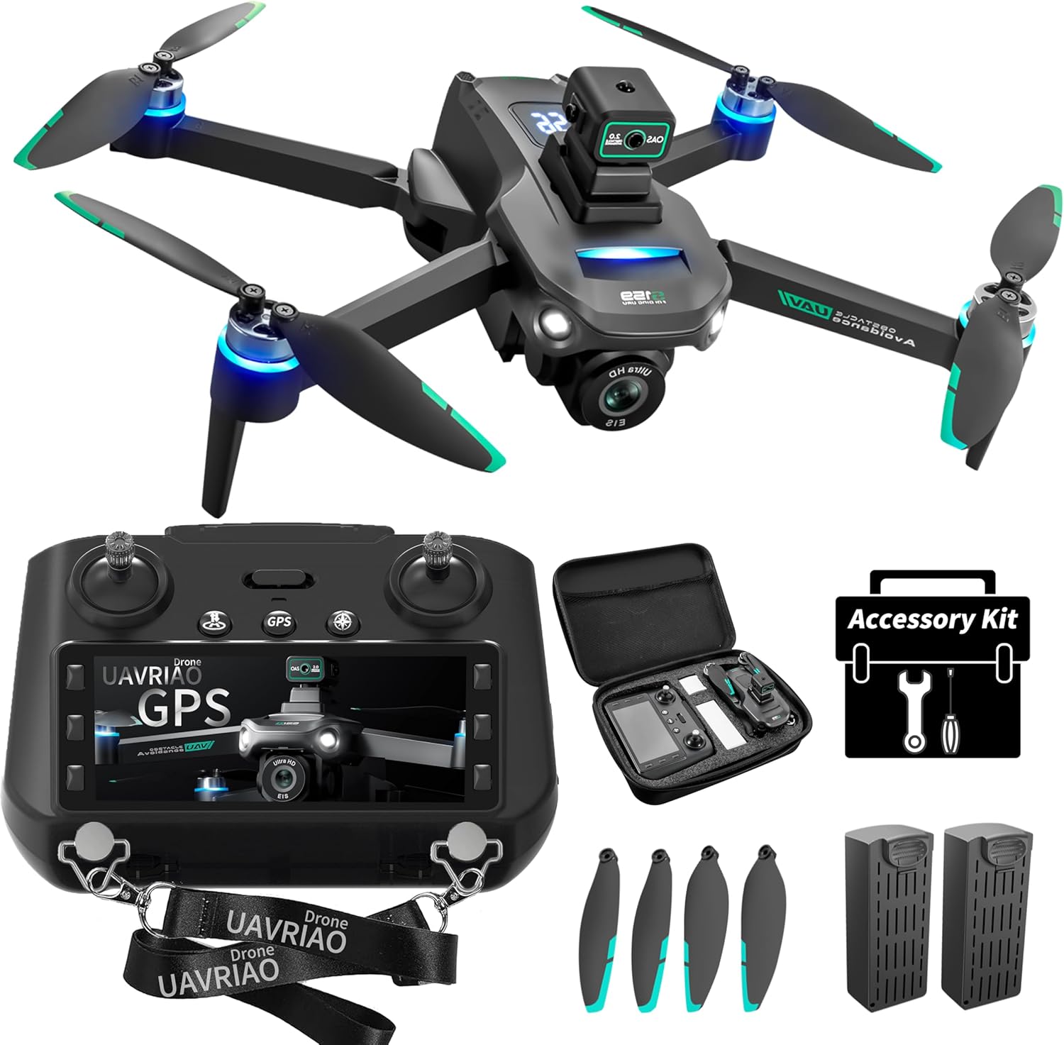 2K UHD GPS Drone with Camera for Adults – 5.9″ Screen Remote Controller, Obstacle Avoidance, Auto Return, Optical Flow, 3 Speed Adjustable, FPV Real-Time, Beginner Friendly, 2 Batteries 60 Min Flight, Foldable