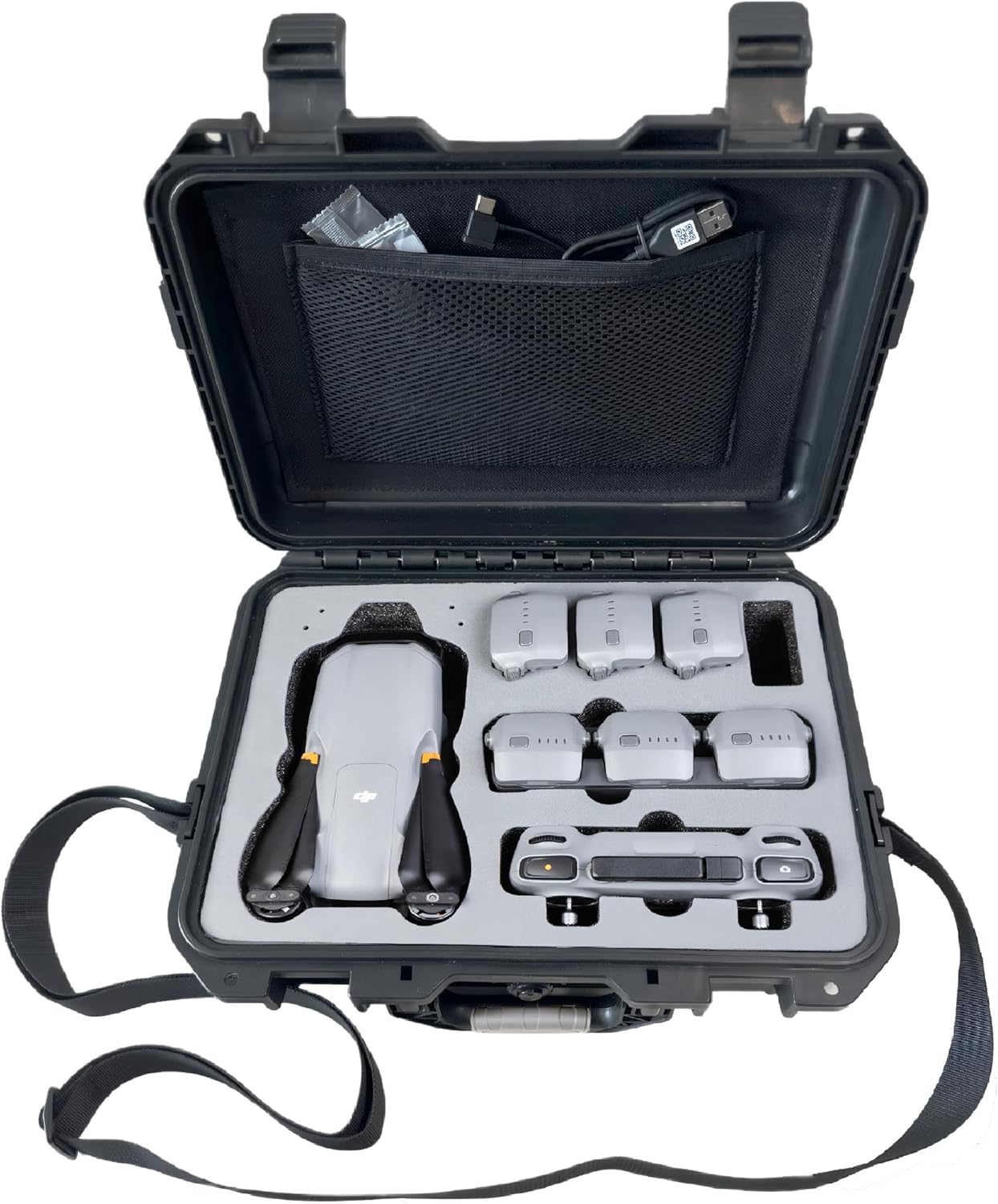 INNVO Drone Case for DJI Air 3S / 3 Fly More Combo Waterproof Hard Shell Shockproof with Strap & Mesh Pocket for Accessories Custom-Foam Solt fits Drone Controller Batteries and Charger 14.2×6.3×11.4