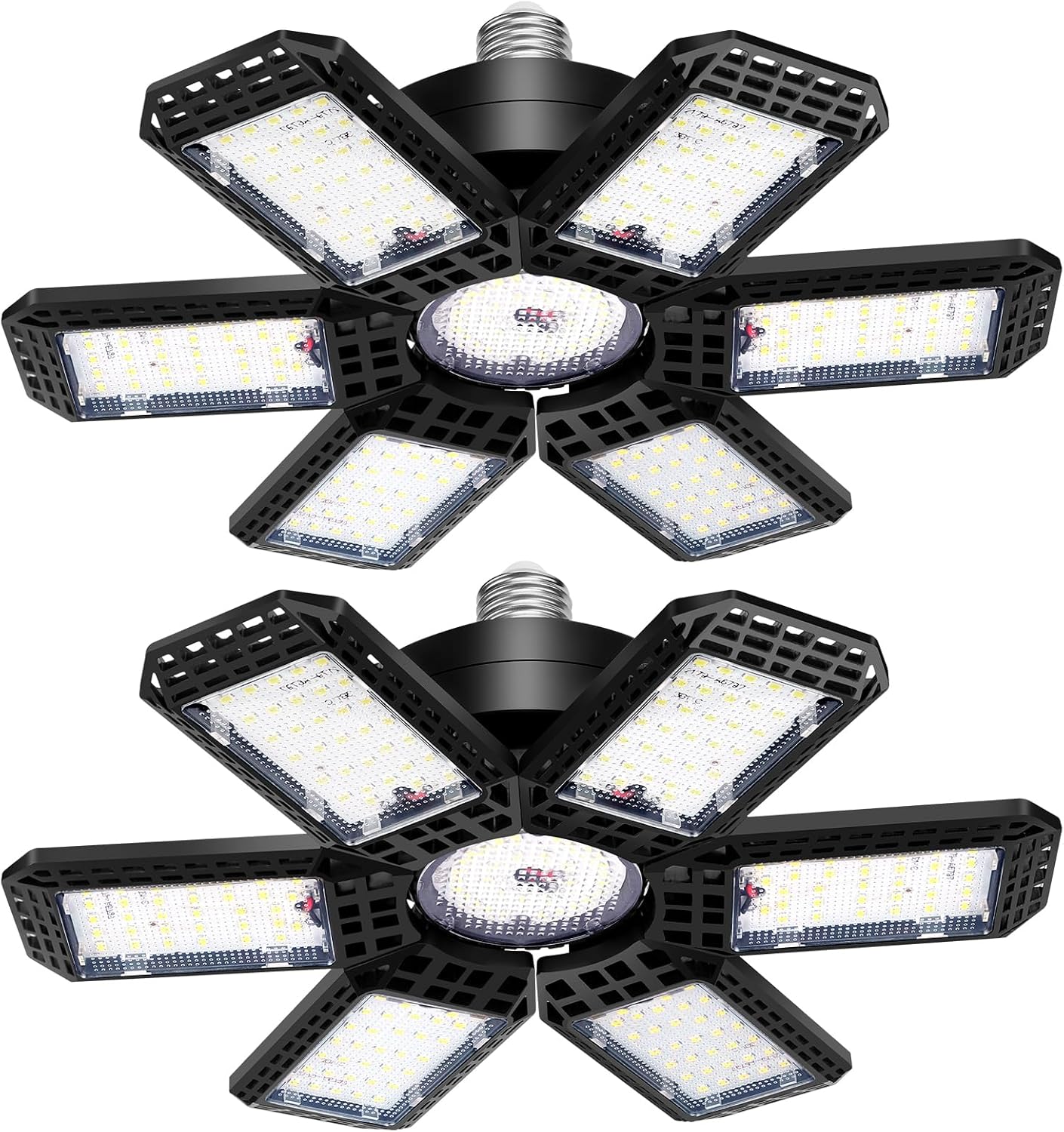 AUDLES 2 Pack Garage Lights, 200W 20000LM 6500K LED Shop Lights, Garage Light Ceiling Led with 6+1 Deformable Panels, Screw in E26/E27 Socket Bulb for Warehouse, Workshop, Basement, Barn Lighting