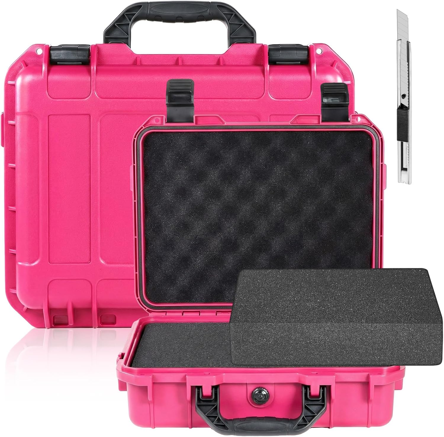 Relaxweex Rose 1 Pcs 14.3 x 11.4 x 4.5 Inch Waterproof Hard Case with DIY Customizable Foam Insert Portable Protective Case with Knife for Camera Drones Equipments Tools Test Instruments
