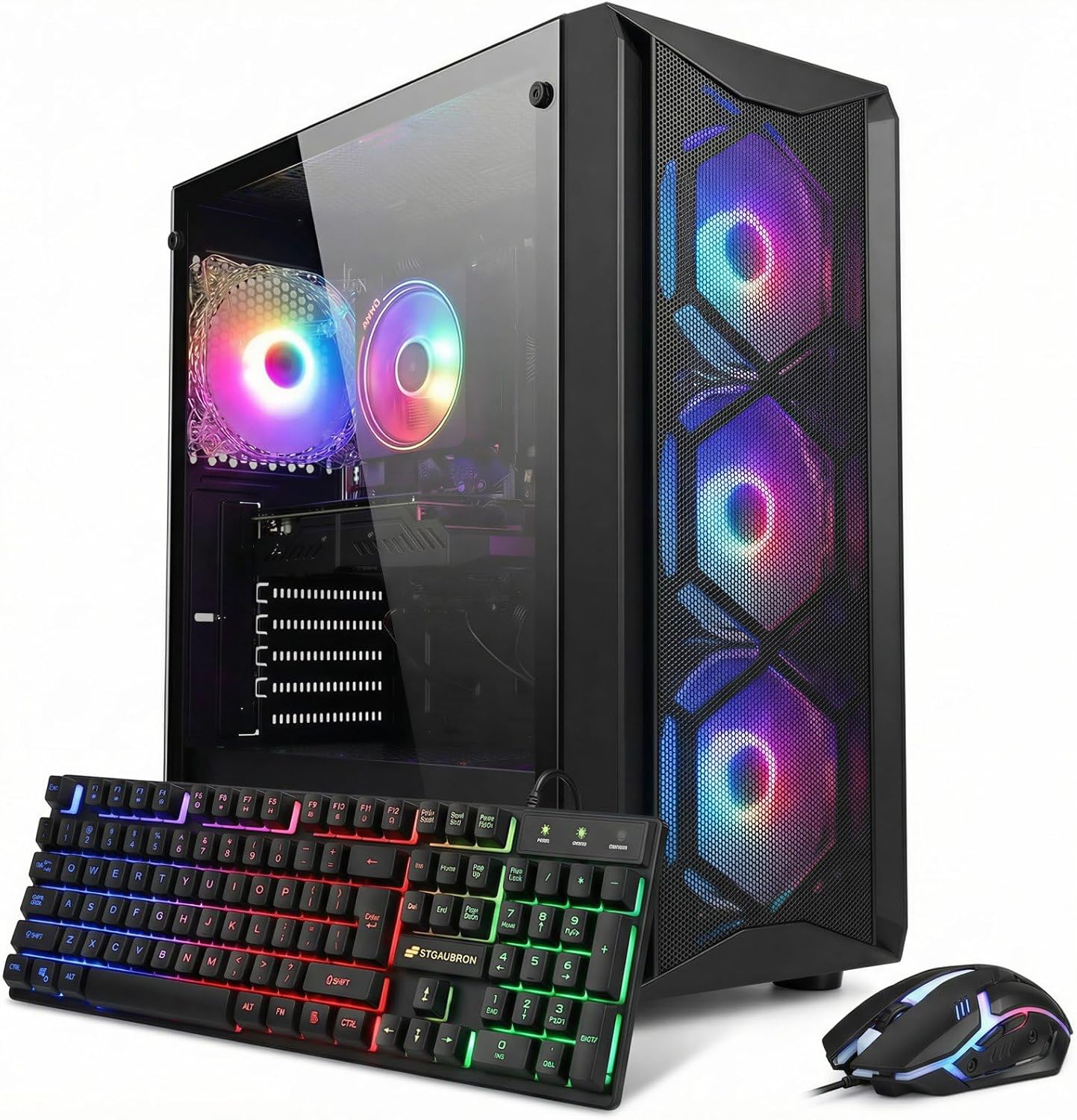 STGAubron Gaming PC Computer Desktop, Intel Core i7 8th Gen up to 4.1GHz, GeForce RTX 3050 6G, 16G DDR4, 1T SSD, WiFi 6, BT 5.2, RGB Fan x4, Windows 11 Home