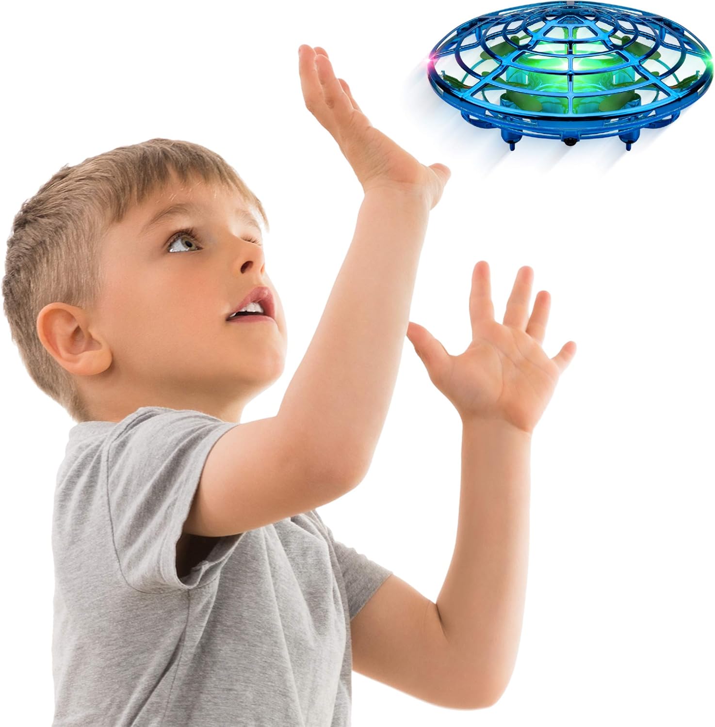 Force1 Scoot Hand Operated Drone for Kids or Adults – Hands Free Motion Sensor Mini Drones, Easy LED Indoor Rechargeable UFO Toy Flying Orb Ball Drone Toys for Boys and Girls (Blue)