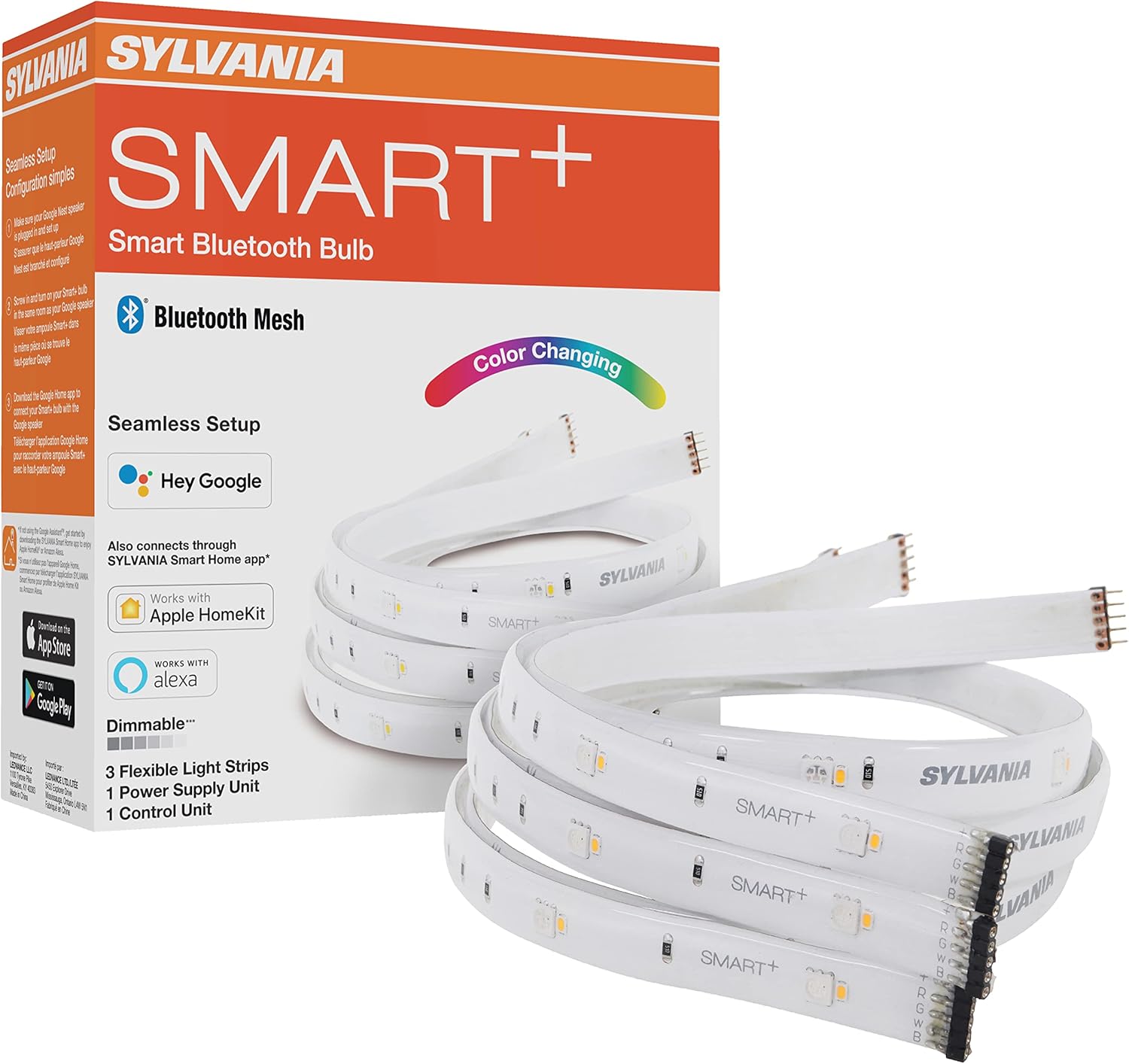 SYLVANIA Smart (3) 2ft Bluetooth Mesh Indoor LED Flex Light Strip Starter Kit for Alexa/Google/Apple HomeKit, RGBTW Full Color, Dimmable, Accessories Included – 1 Pack (75575)