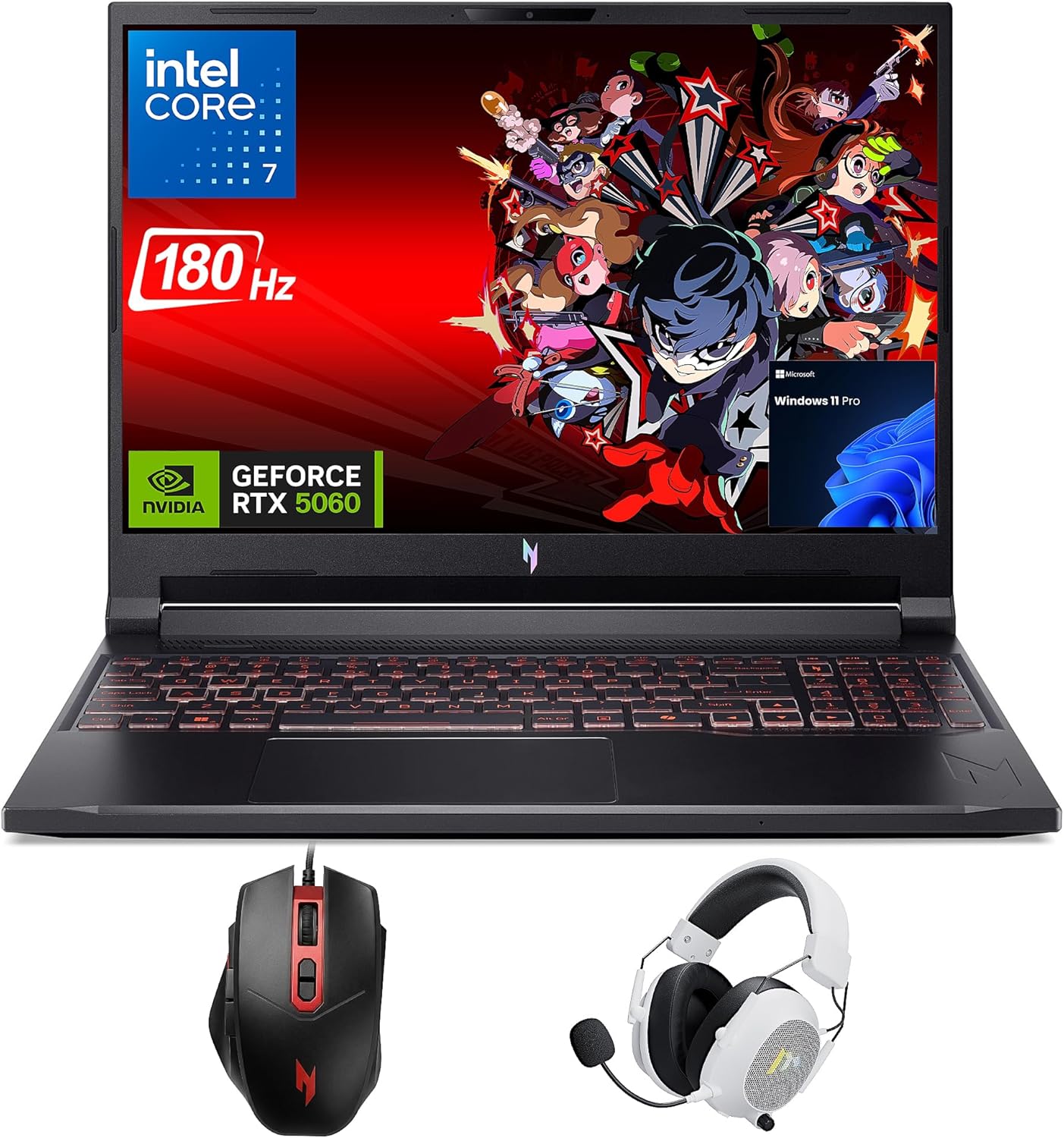 acer Nitro V16 Gaming Laptop, 16″ WUXGA IPS 180Hz (100% sRGB), Intel 10-Core 7 240H, 32GB DDR5 1TB Gen4 SSD, GeForce RTX 5060 DLSS4, Backlit Keyboard, RJ 45, SD Card Slot, Win 11 Pro with Accessory