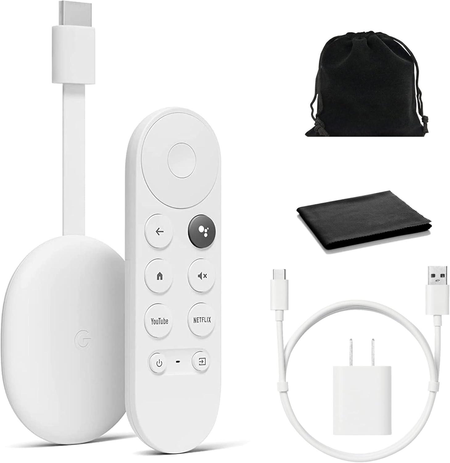 Google Chromecast with Google TV – Streaming Entertainment with Voice Search – Watch Movies, Shows, and Live TV in 4K HDR Streaming Media Player – Includes Pouch and Cleaning Cloth – Snow