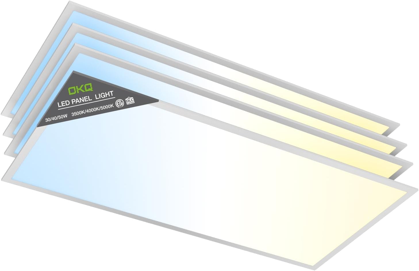 OKQ 2×4 LED Flat Panel Light Drop Ceiling Office Fixture, 30/40/50W Selectable, 5000K 5CCT Switchable, 0-10V Dimmable, 24×48 Inch LED Flush Mount Ceiling Light, ETL Listed 4 Pack