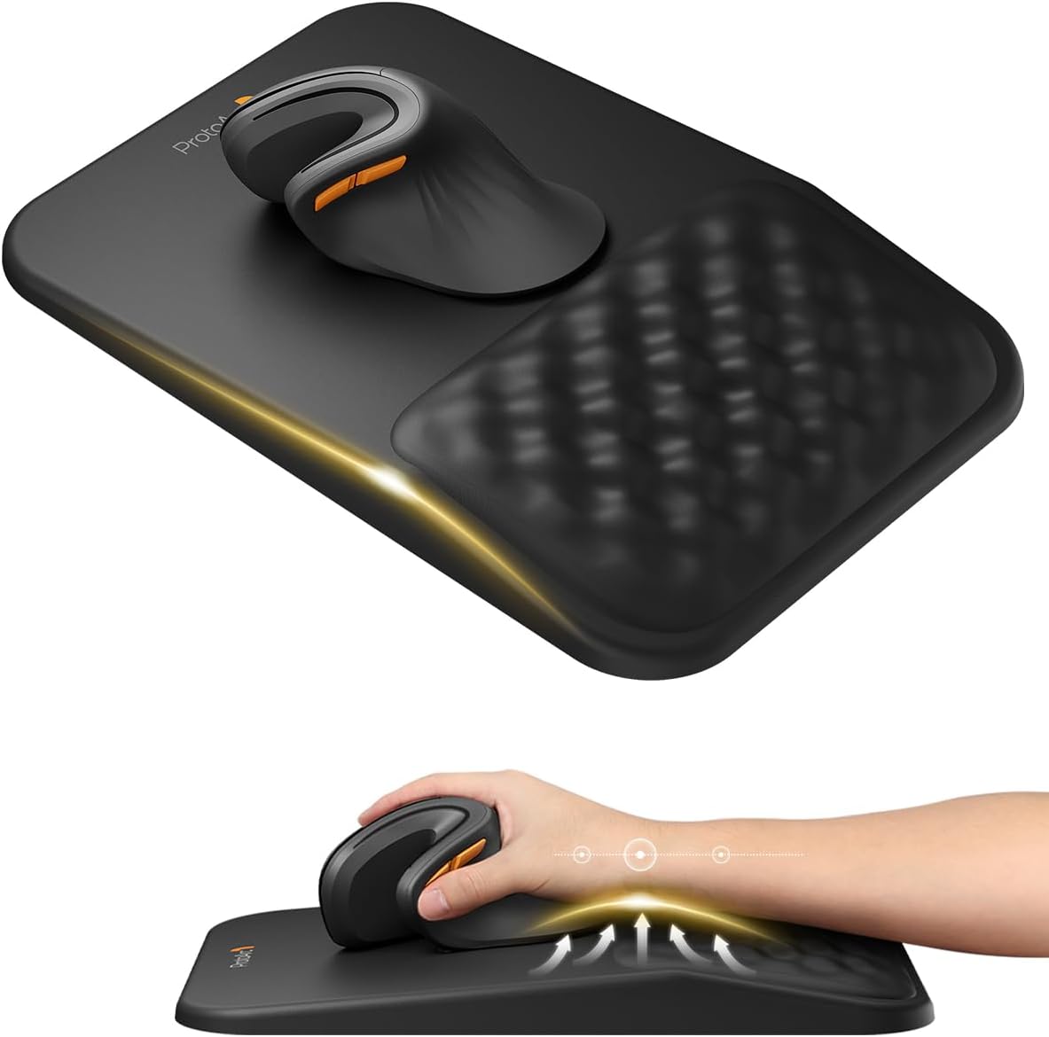 ProtoArc MP50 Ergonomic Mouse Pad with Wrist Rest, PU Leather Mousepad with Massage Design, Soft Memory Foam and Non-Slip PU Base for Pain Relief, Desk, Home, Office, 12×8 Inches, Black