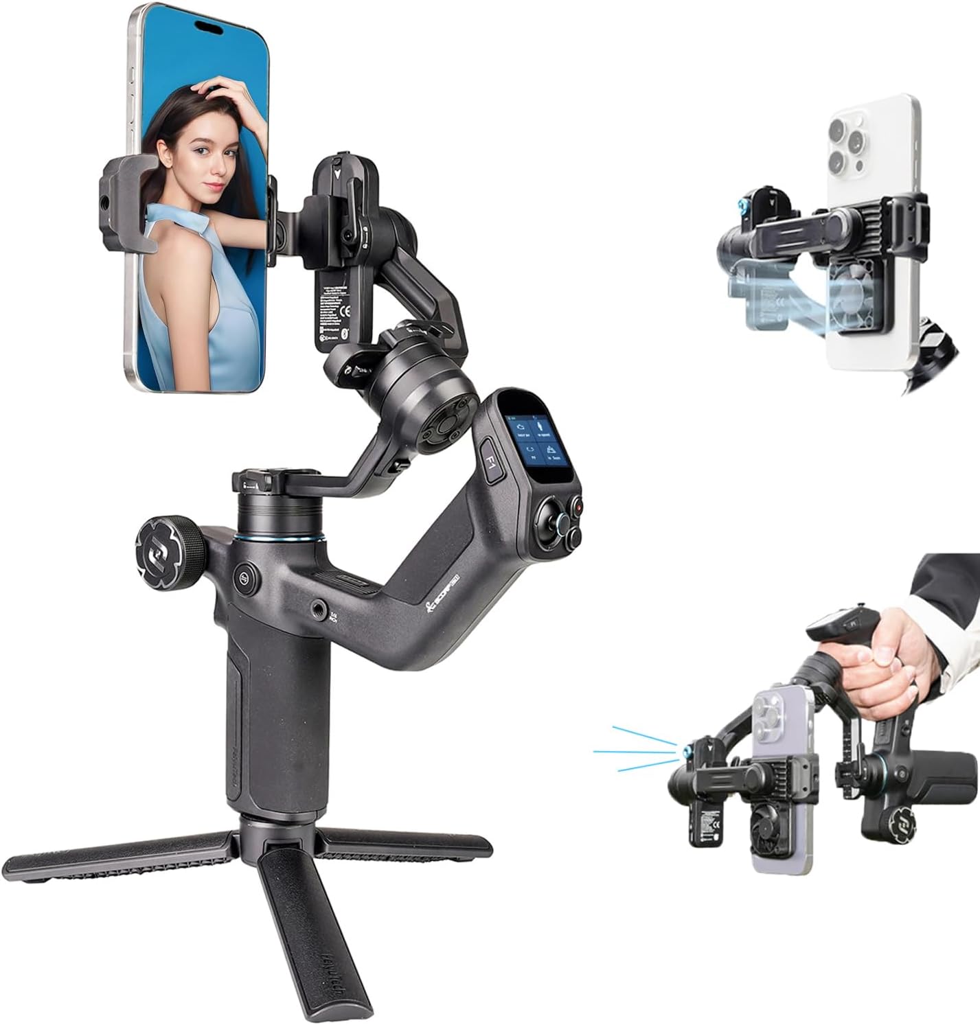 FeiyuTech SCORP Mini 3 Gimbal Stabilizer for Smartphone, Built-in AI Tracking Module & Cooling Fan, 2KG Payload 3-Axis Phone Gimbal with Integrated Grip Design, Gimbal Stabilizer for iPhone & Android